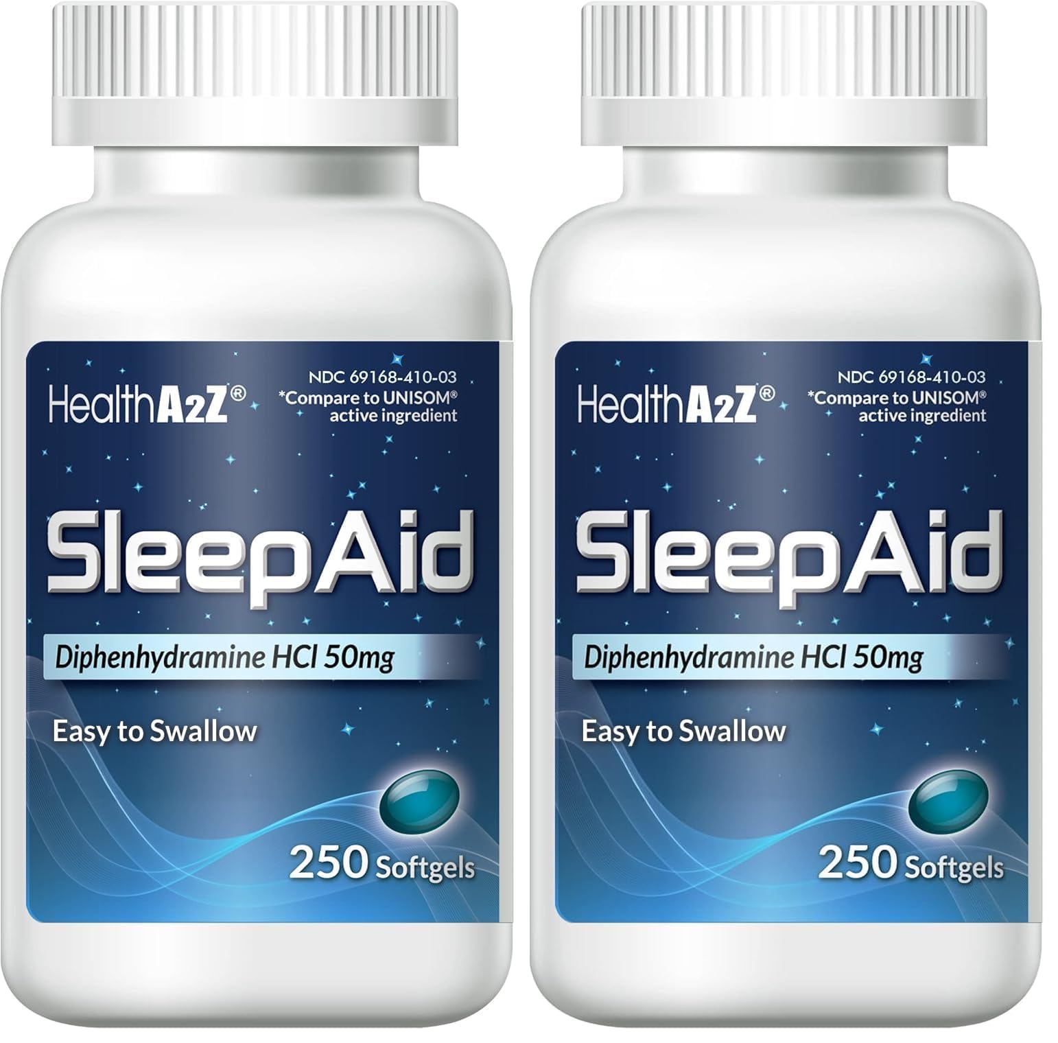 HealthA2Z Sleep Aid, Diphenhydramine Softgels, 50mg, Supports Deeper, Restful Sleeping (250 Counts) (Pack of 2)