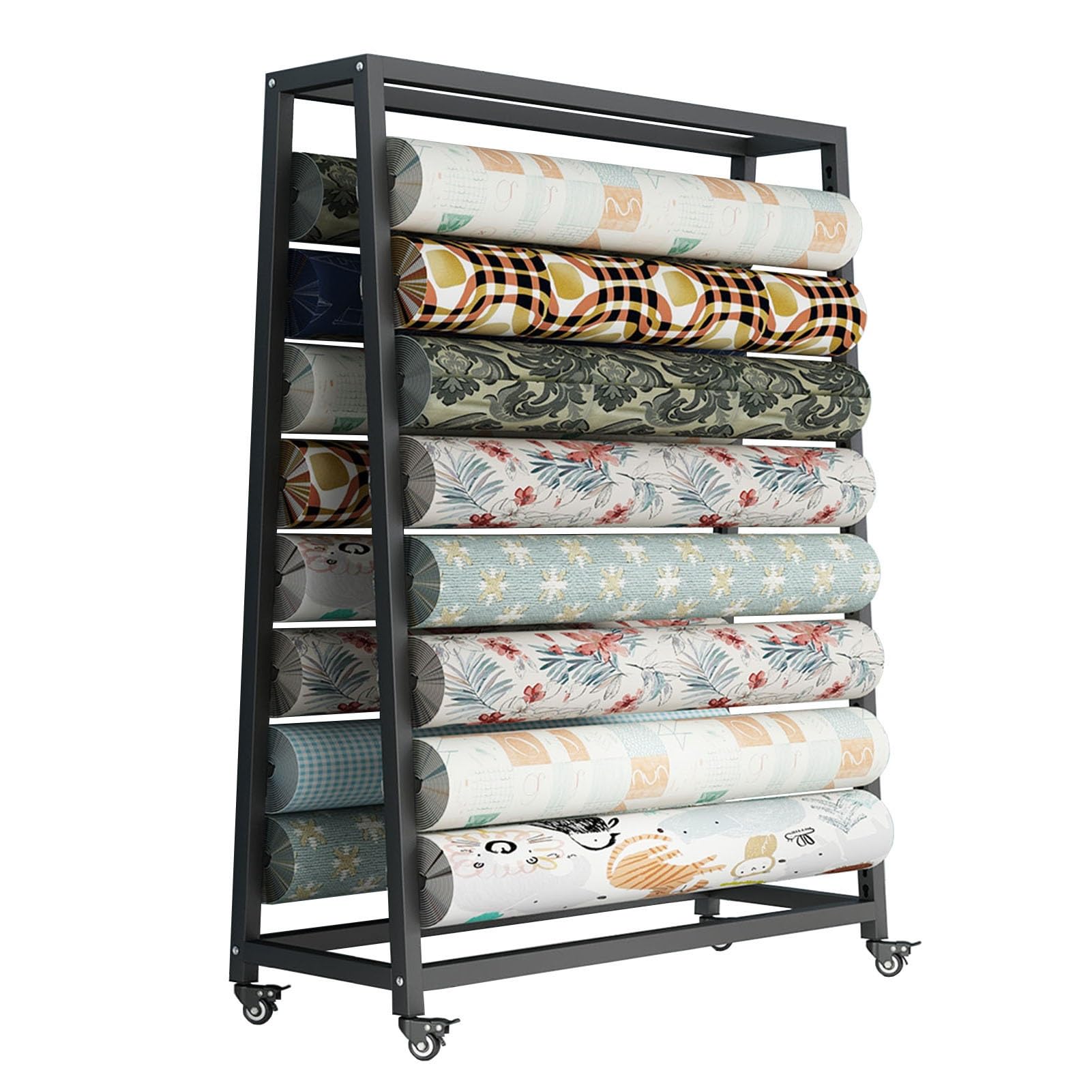 Commercial Fabric Roll Storage Rack, Large Movable Textile Fabric Display Rack Cart with Adjustable Hanging Rod, Vinyl Rolls/Leather Rolls/Window Film/Wallpaper Organizer Holder(Black,200cm-12 rods)
