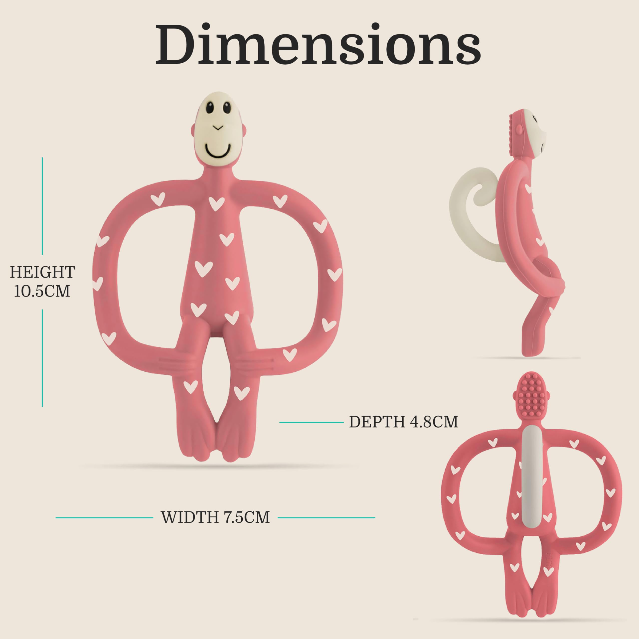 Matchstick Monkey - Original Monkey Teething Ring - Baby Teething Aid - Soft Nubs Massage Sore Gums - 100% Silicone - BPA-Free - Grasping Toy for Teething (Hearts (Pink) - Special Edition) : Amazon.ie: Baby Products