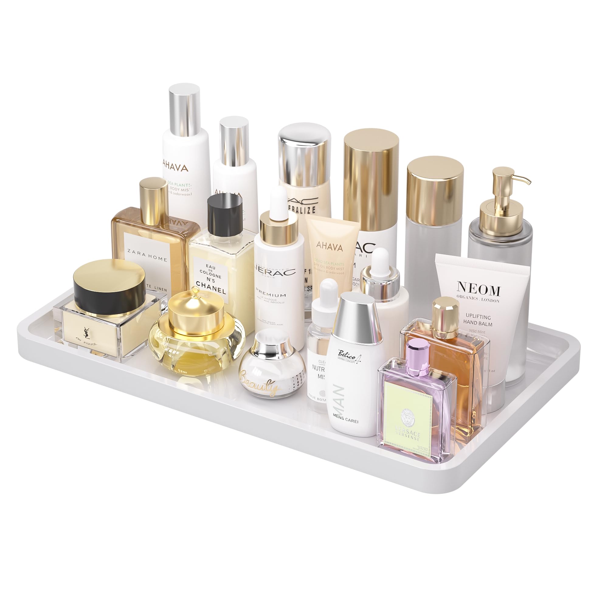 Weenson Bathroom Vanity Tray for Countertop Decor Perfume Makeup Toiletries Toilet Tank, Large Bamboo Kitchen Tray for Spice Salt, Serving Tray for Food Coffee, Nightstand Candle White 14.2”x8.3”
