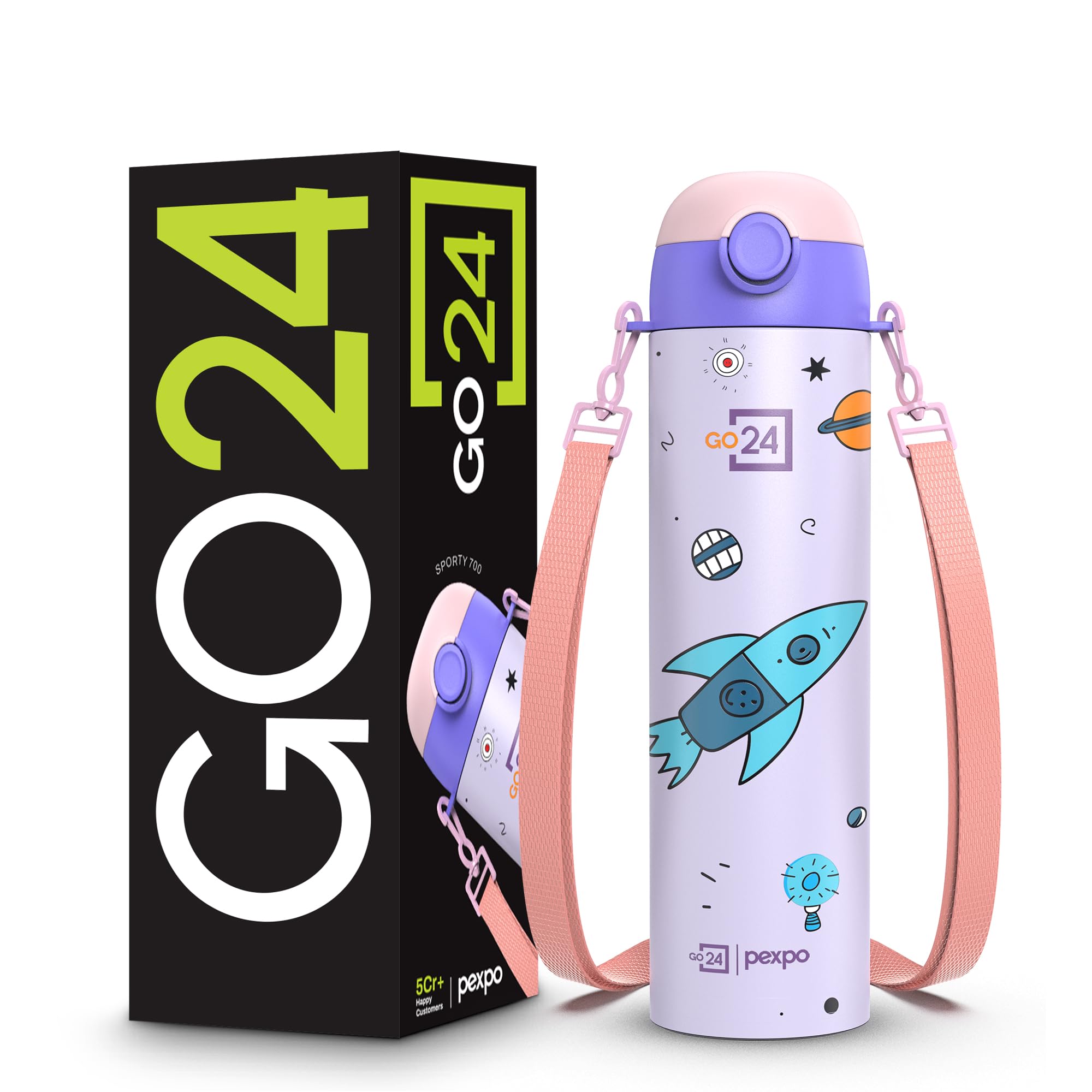 Go24 pexpo Stainless Steel sipper water bottle for kids Sporty Purple - Rocket