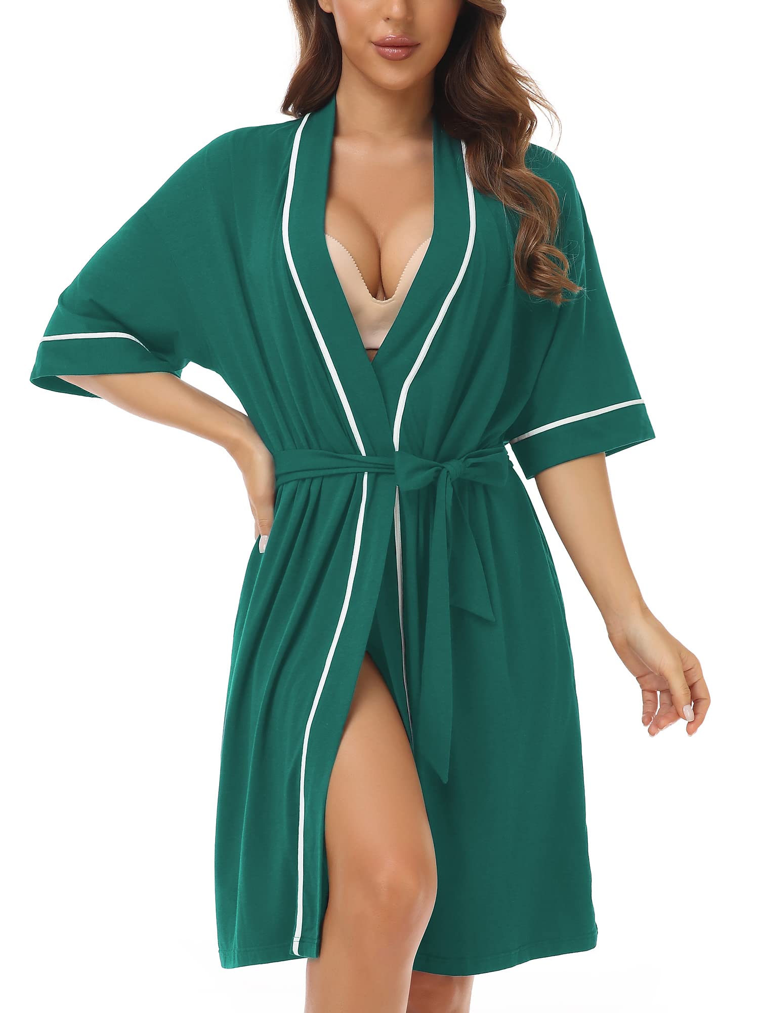 COLORFULLEAF Womens Bamboo Short Robes Lightweight Kimono Cotton Robe Soft Knit Bathrobe Ladies Loungewear with Pockets