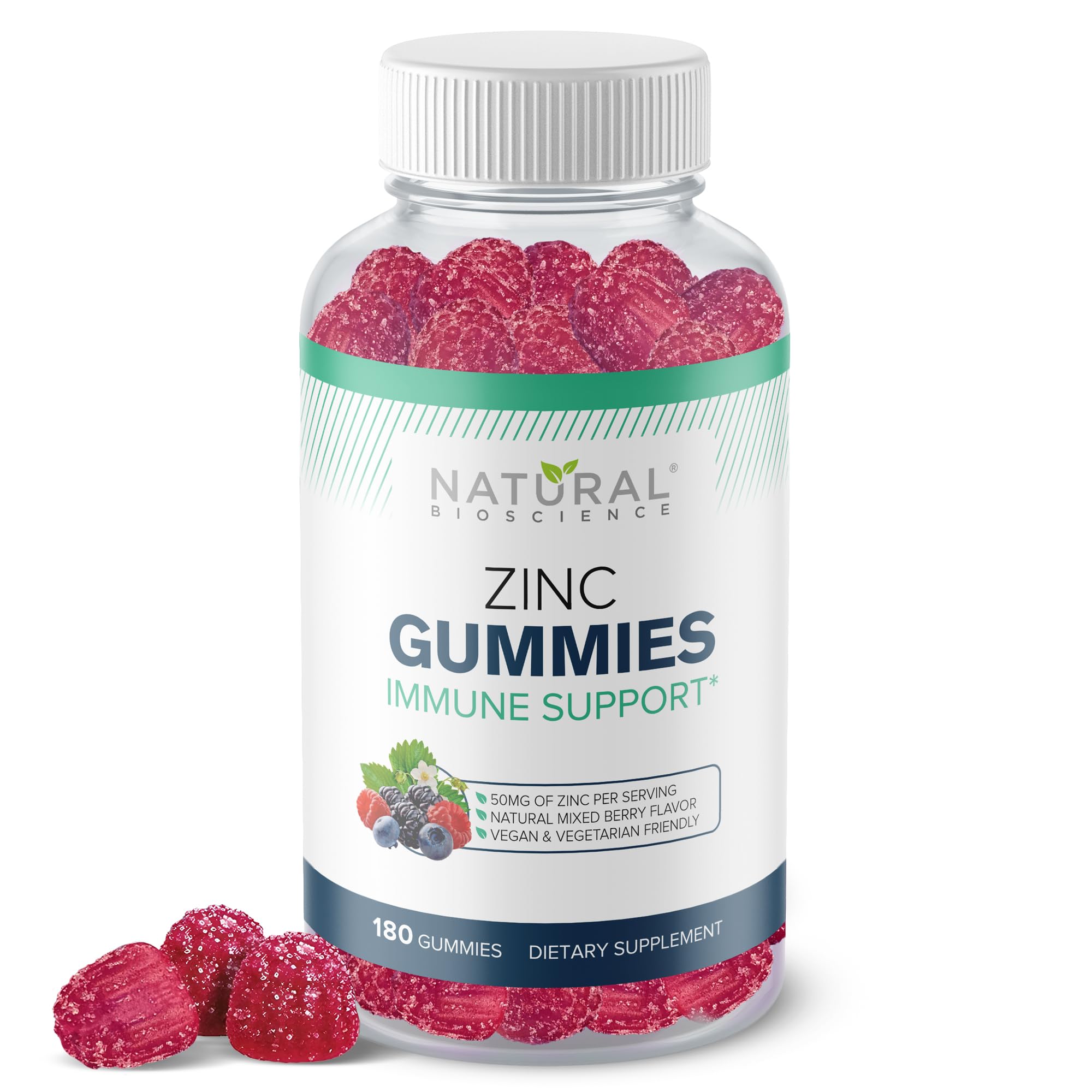 Zinc Gummies 50mg - High Potency Immune Support, Skin Health, Antioxidant, Daily Immunity Supplement for Adults, Vegan, Gluten-Free, Non-GMO, Chewable Zinc Citrate Gummies, 180 Gummies