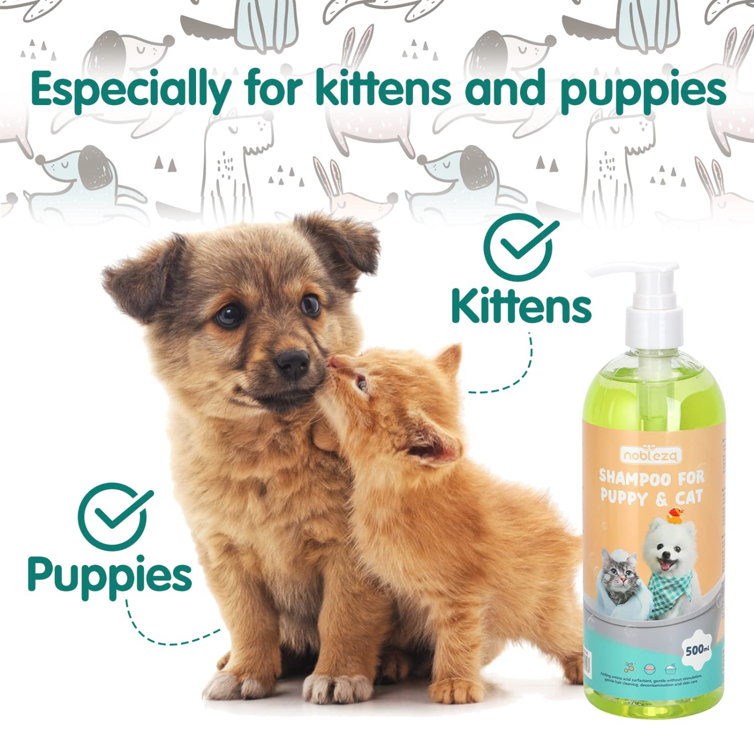 Shampoo per Cuccioli di Gattini Sicuro e Non irritante,Shampoo per Cani e Gatto Pelli Sensibili,Protegge le Pelli Delicate,Shampoo Cane Idratante e Ammorbidente con Profumo di Cocco(500ml)