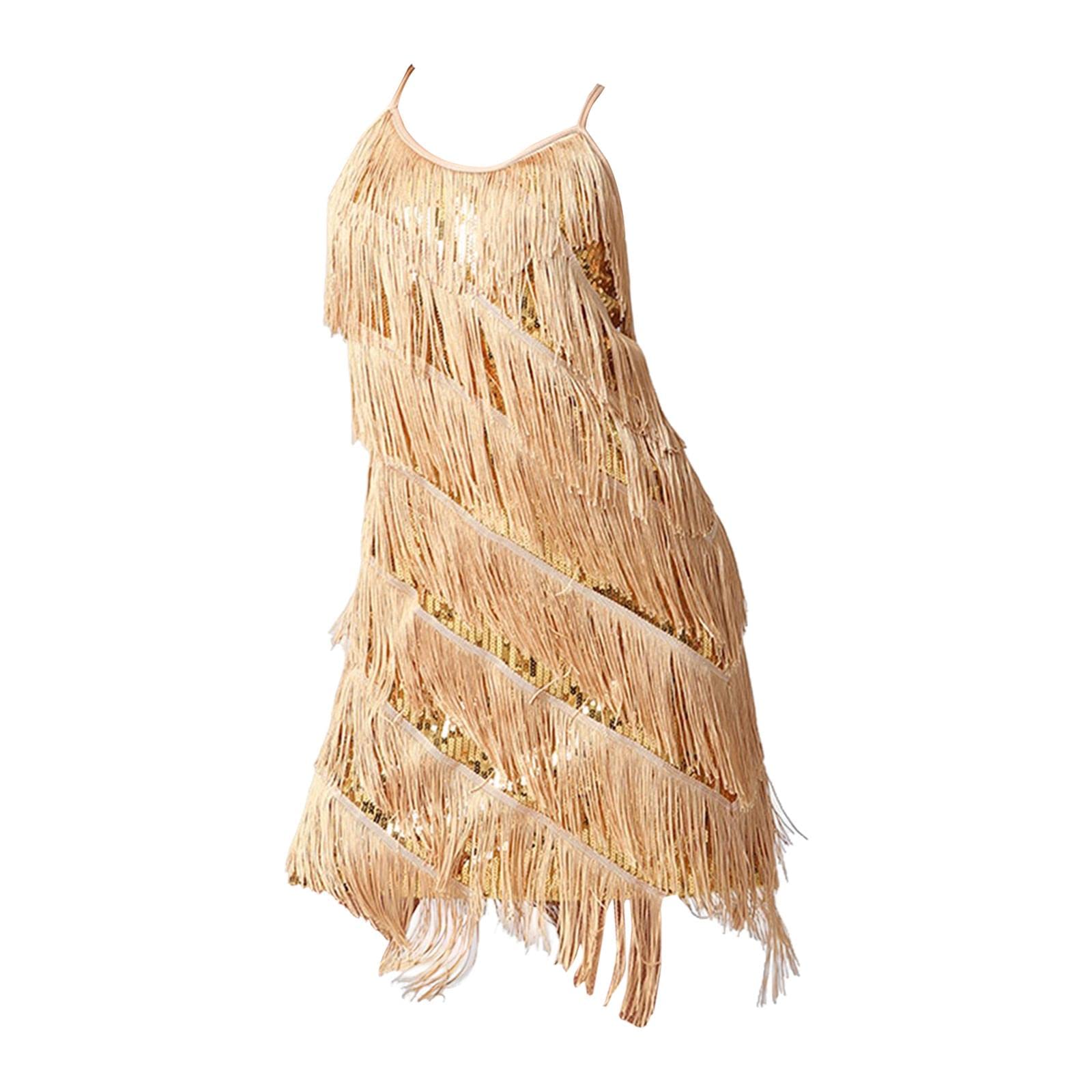 Kleid für Damen, Lateinamerikanisches Tanzkleid Im Stil Der 1920er Jahre, Tanzbekleidung mit Fransen Und Quasten, Perfekt für Club, Party Und, l