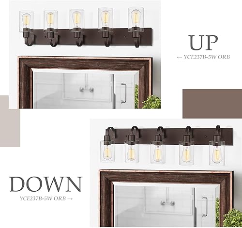 Miniatura 3 de Emliviar YCE237B-5W ORB - Accesorio de iluminación de metal de 5 luces, aplique de pared de granja sobre espejo con vidrio transparente, acabado de