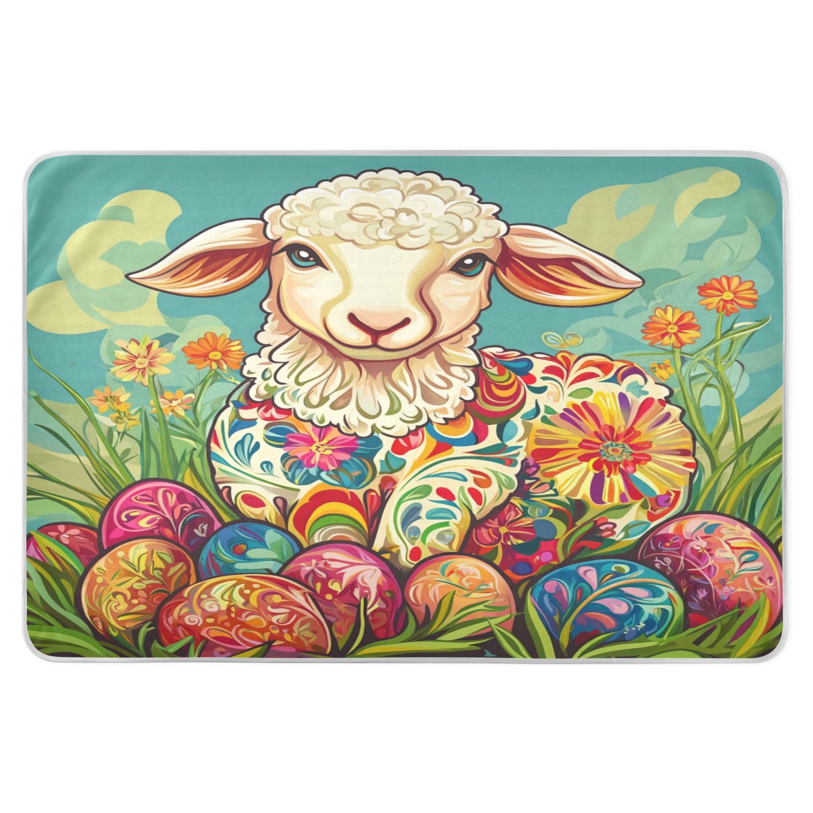 Extra Large Resuable Changing Pad Covers Soft Absorbent Bed Wetting Sheet Cute Cool Cradle Mattress for Infant Baby 52x34in Easter Lamb