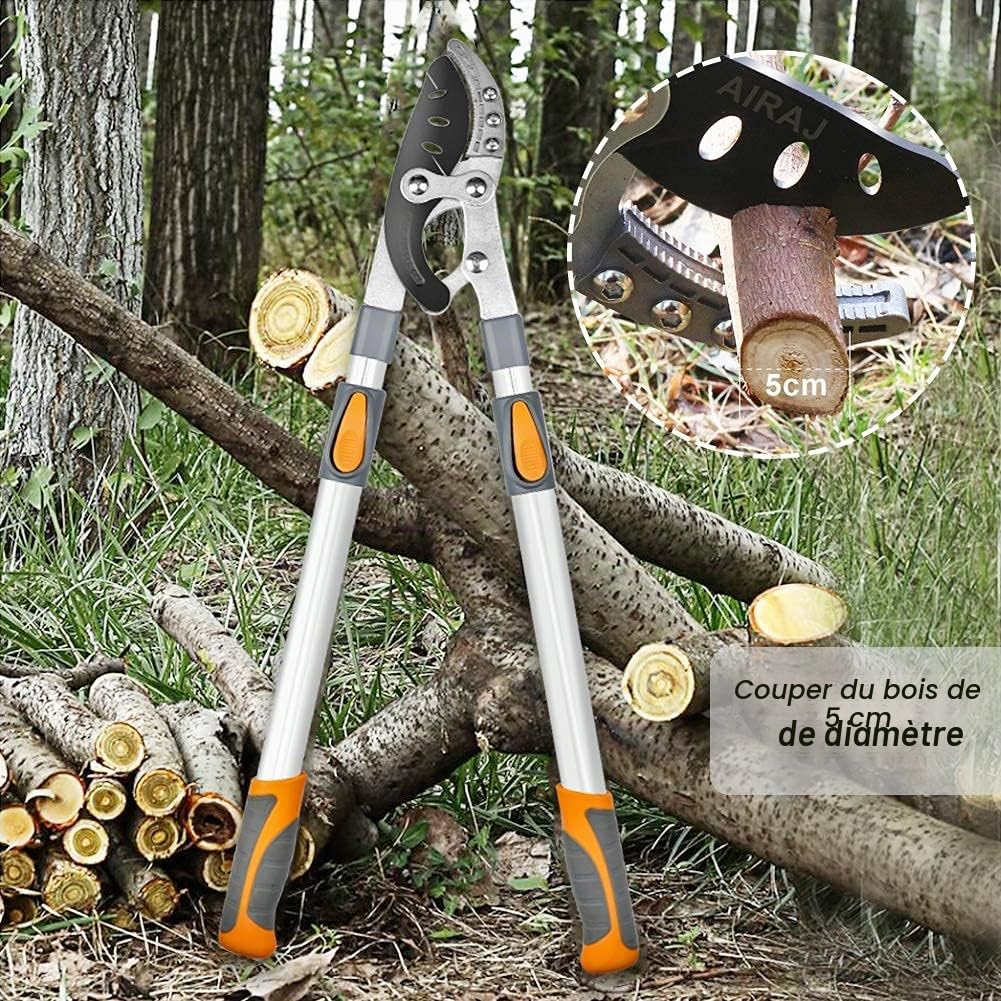 AIRAJ Coupe-Branches 70-103 cm, Coupe-Branches Télescopiques, lame en acier tranchante SK-5, peut couper les branches et les haies résistantes de plus de 5 cm(Avec Lames de Rechange)