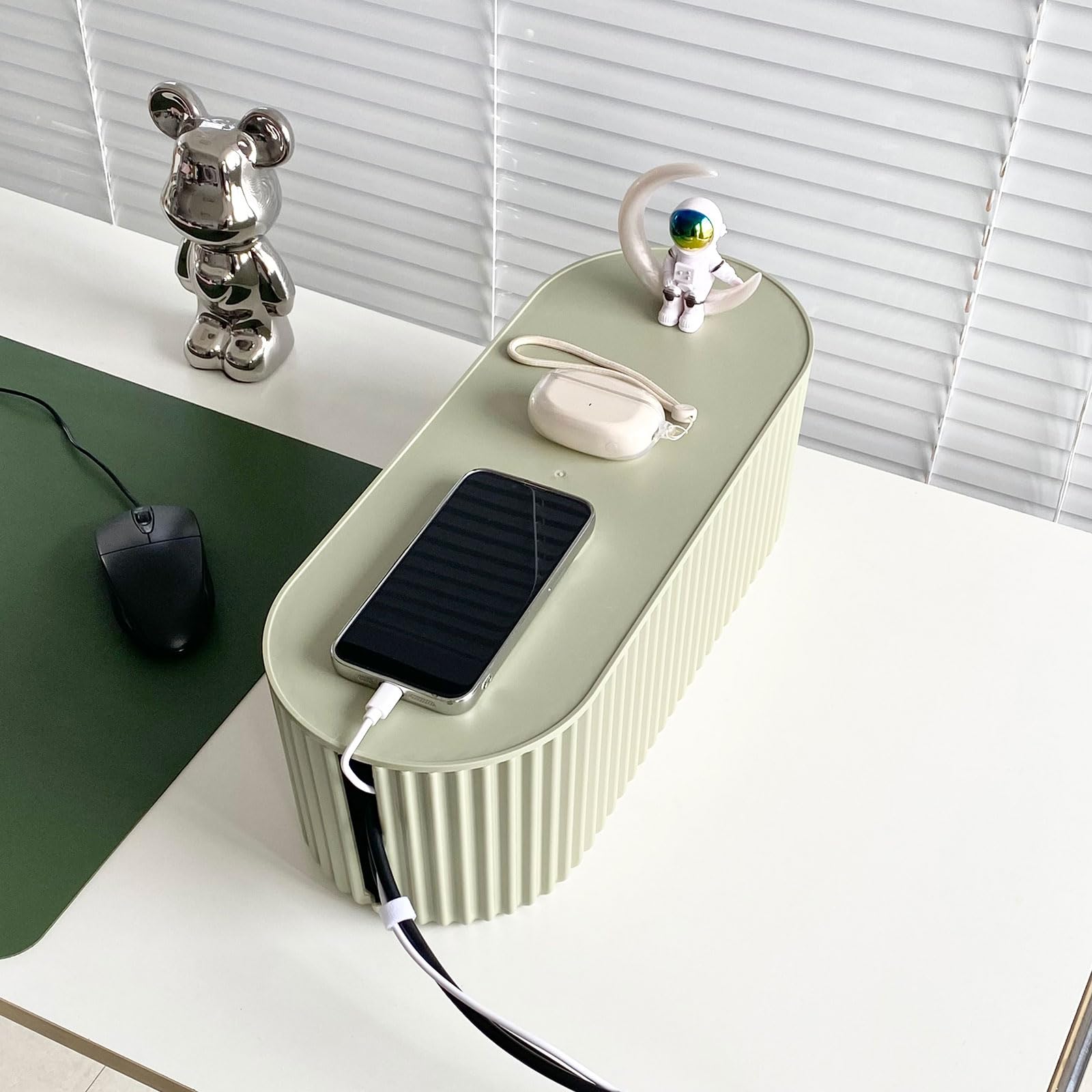 Nineween Green Cable Management Box, Power Strips Hider Cover Under TV and Desk for Home, Office, School Use, Plastic Surge Protector Cover on Floor,