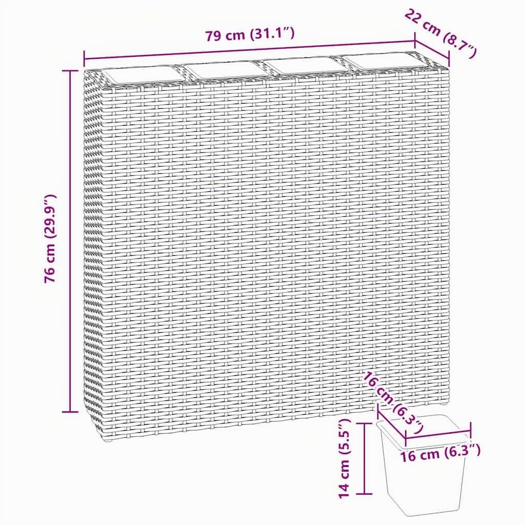 vidaXL 2X Hochbeet mit 4 Töpfen Blumenkübel Blumentopf Pflanzkübel Sichtschutz Pflanzgefäß Blumenkasten Pflanztopf Poly Rattan Braun