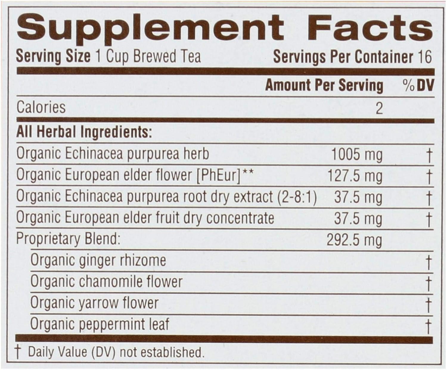 Organic Echinacea Plus Elderberry Seasonal Tea, 16 Tea Bags (Pack of 6)