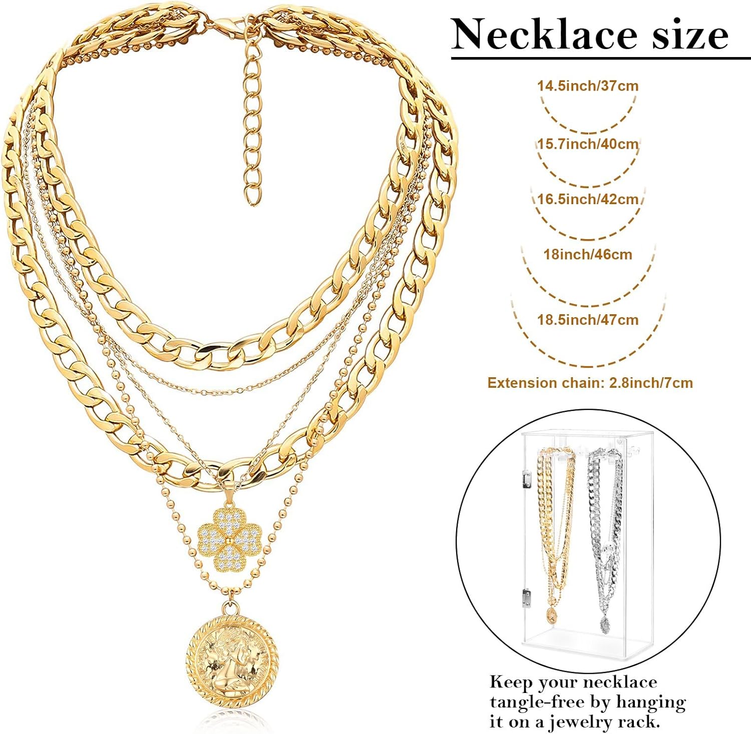 MJartoria Layered Necklaces for Women Trendy Retro Coin Pendant Necklace Dainty Chunky Chain Choker Necklaces for Jewelry Birthday Gifts - Image 5