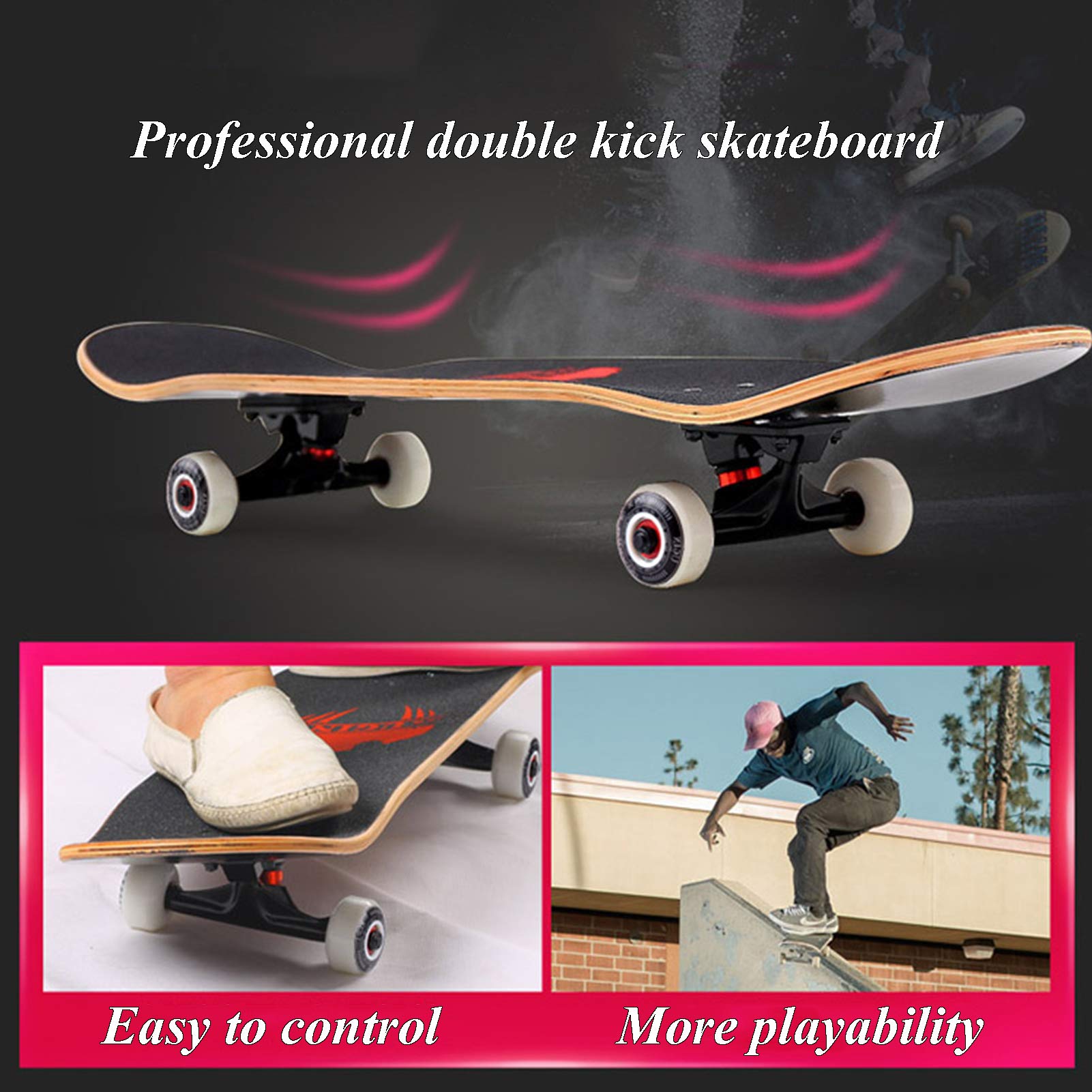 Skateboard Complet pour débutants, Adolescents, Enfants, garçons et Filles, 31" x 8" avec Planche en érable, Cruiser Pro Skateboards Longboards Double Kick Skateboard pour débutants