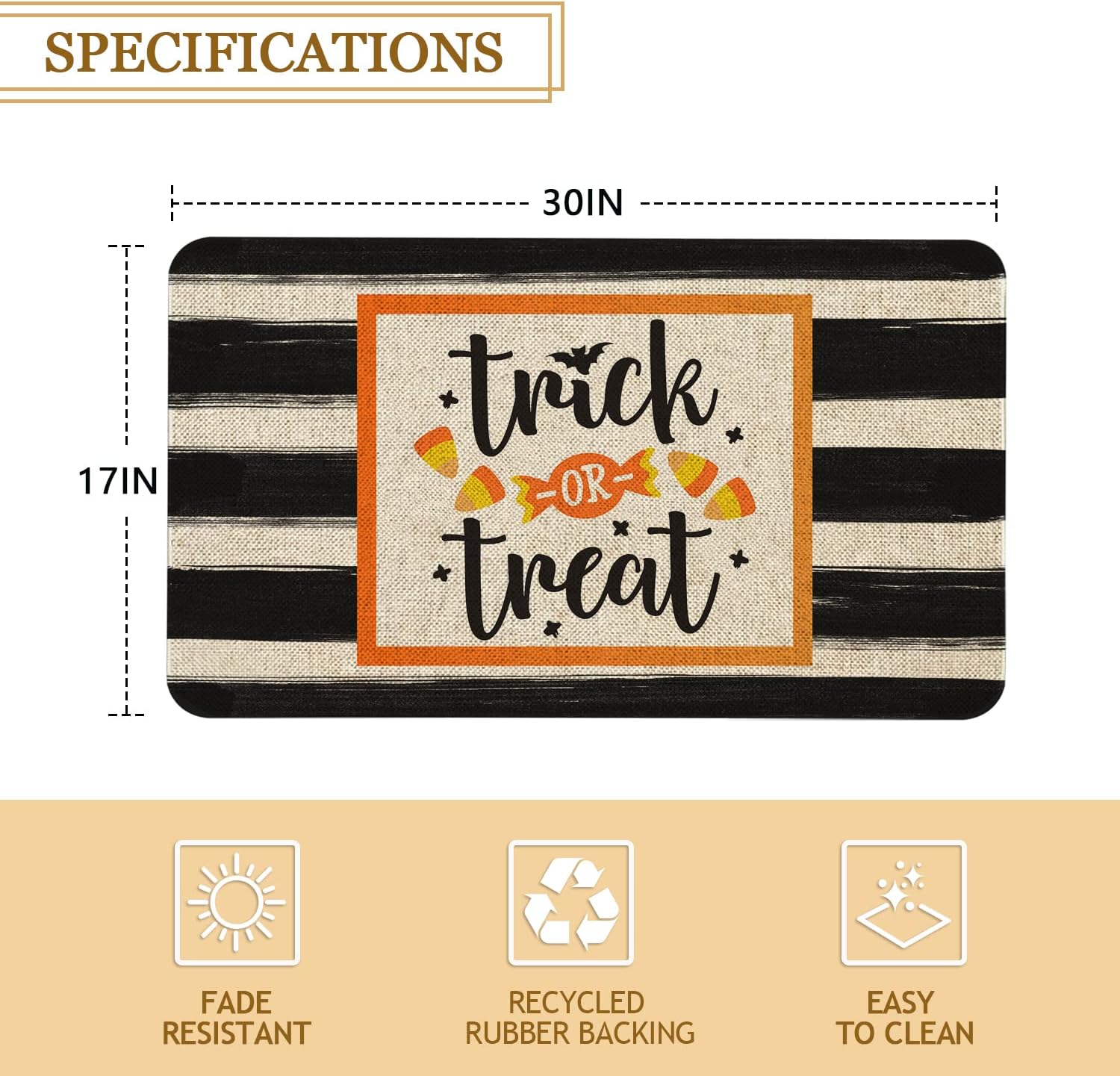 Roszwtit Halloween Door Mat 30 X 17 Inch Trick or Treat Doormat Indoor Outdoor Entrance Floor Mat Non Slip Halloween Decor Rubber Welcome Mats
