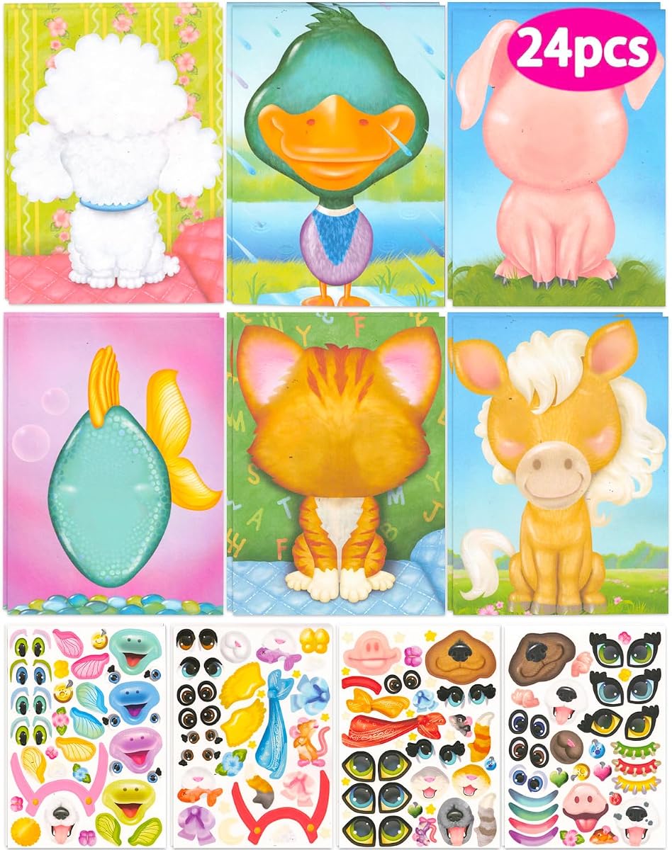 Make a Face Stickers for Kids - 5x7 Make Your Own Sticker Sheets with Silly Pets | Crafts Party Favors Goodie Bags Stuffers for Kids