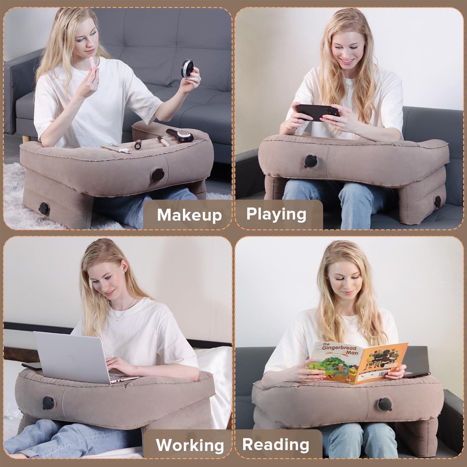 Cuscino da scrivania per letto, morbido cuscino per bracciolo, cuscino da lettura in memory foam, per computer portatile, per leggere, lavorare sul divano a letto (grigio