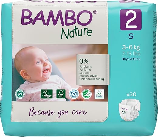 Bambo Nature Premium Baby Tape Diapers for Baby Small Size (3-6 Kgs) - Super Absorbent, Breathable, Extra Soft, Dermatolog...