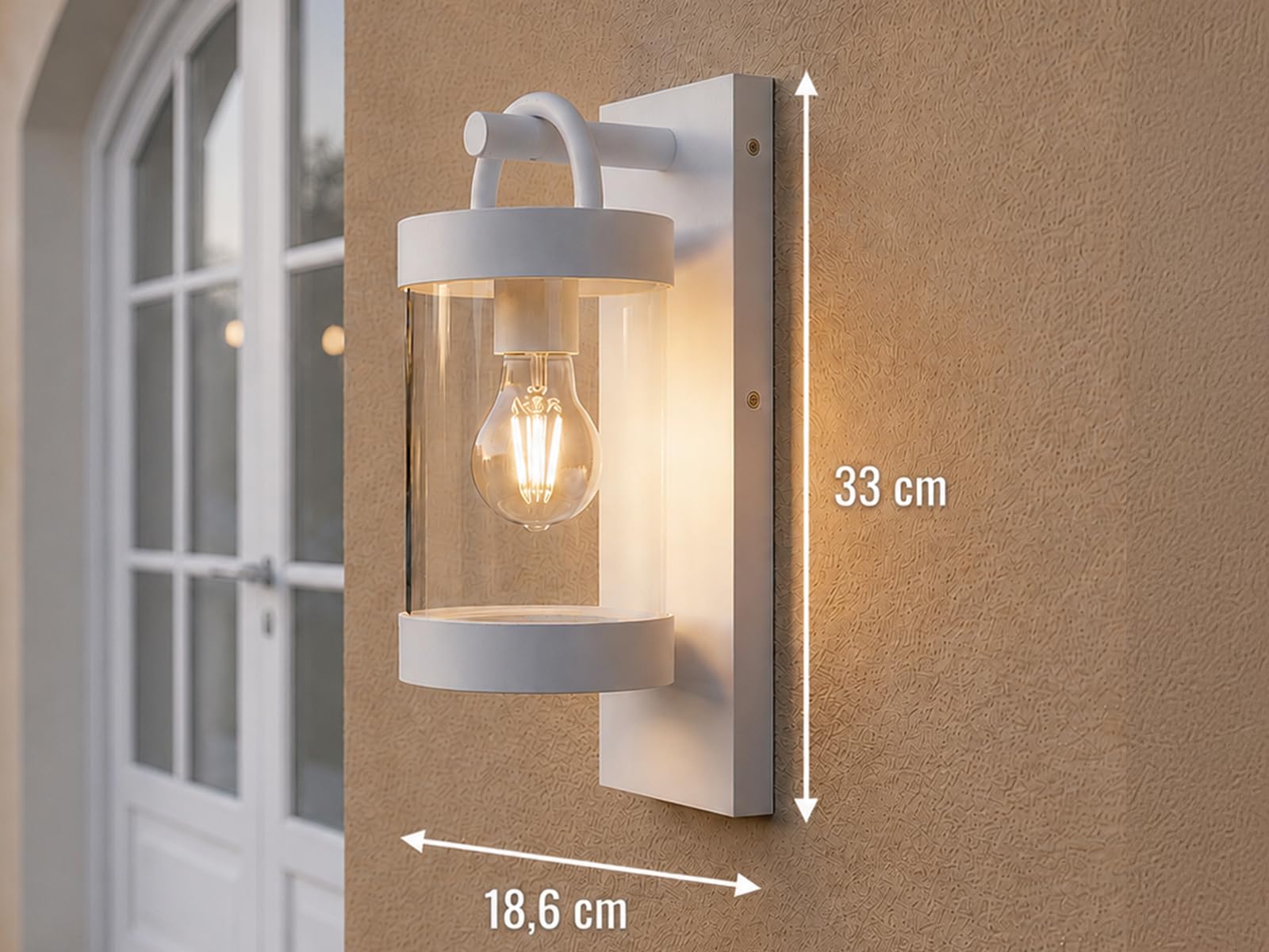 meineWunschleuchte Außen-Wandleuchte Weiß, Außenlaterne für Haus Wand, | Höhe 33cm, mit E27 LED, Außenleuchte Landhausstil Wandlaterne für Wand Beleuchtung außen IP44