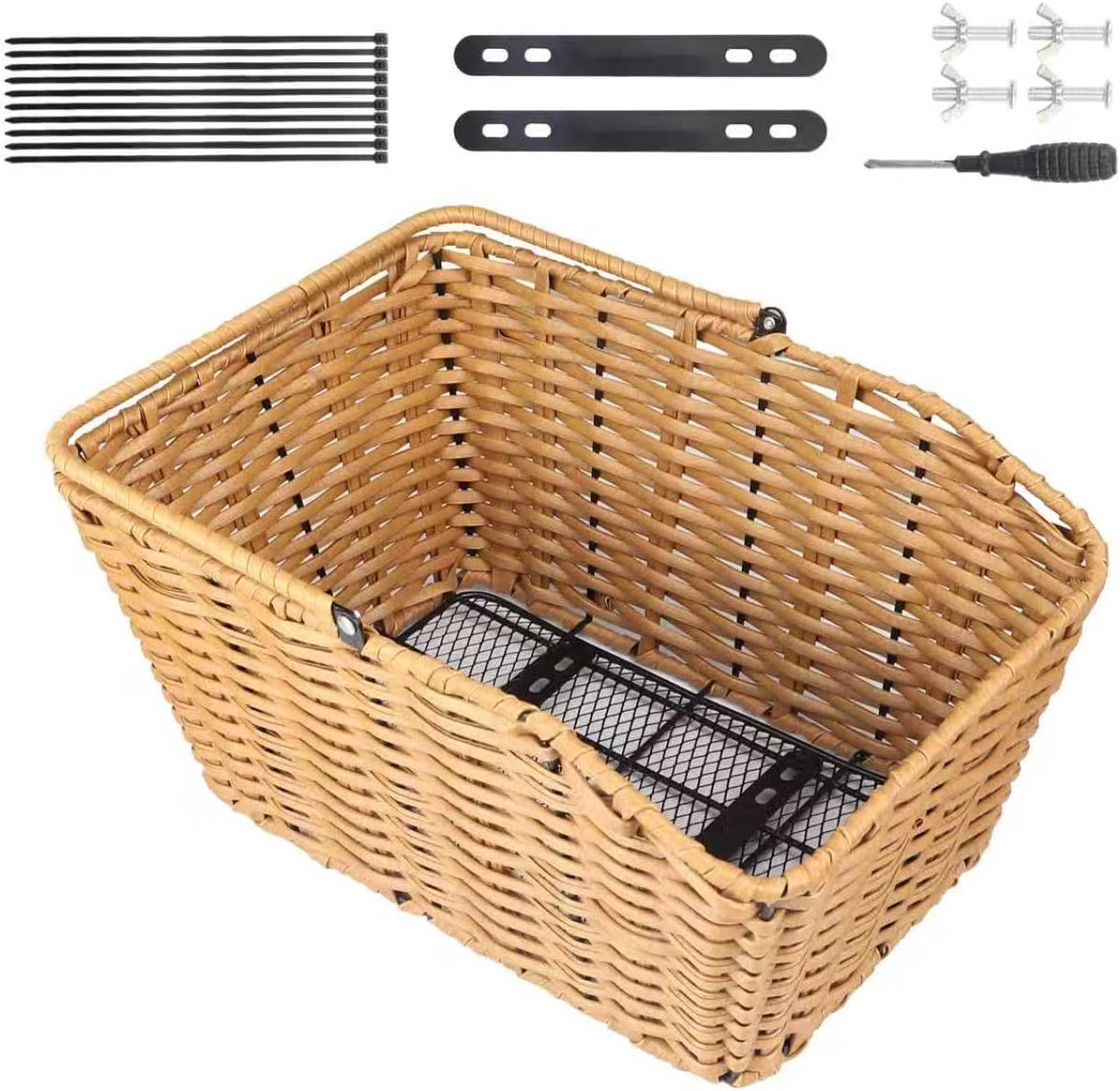 Rear Bike Basket Woven Basket Large Capacity Rear Bike Rack Basket with Installation Tools for Storage Universal Fit Rear Bike Rack
