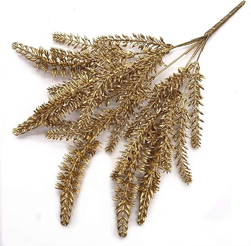 Vista 180 de CATTREE Helechos dorados - Plantas artificiales grandes y altas de 30 pulgadas, paquete de 2 decoraciones de Navidad, hojas de Boston doradas Hojas