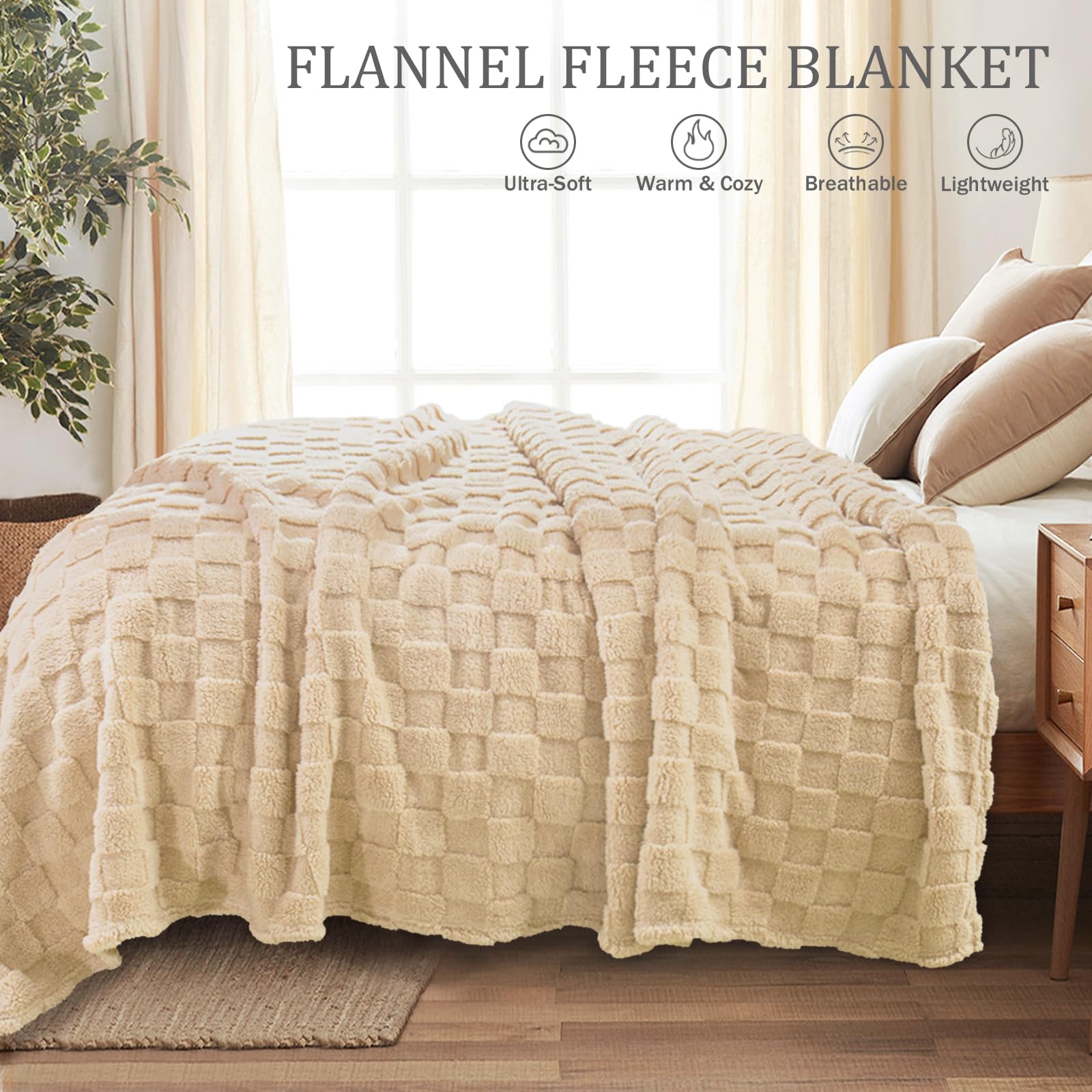Exclusivo Mezcla Fleece Throw Blanket for Couch,Super Soft and Warm Lightweight Checkered Pattern Blankets for All Seasons 127x152 CM - Image 4