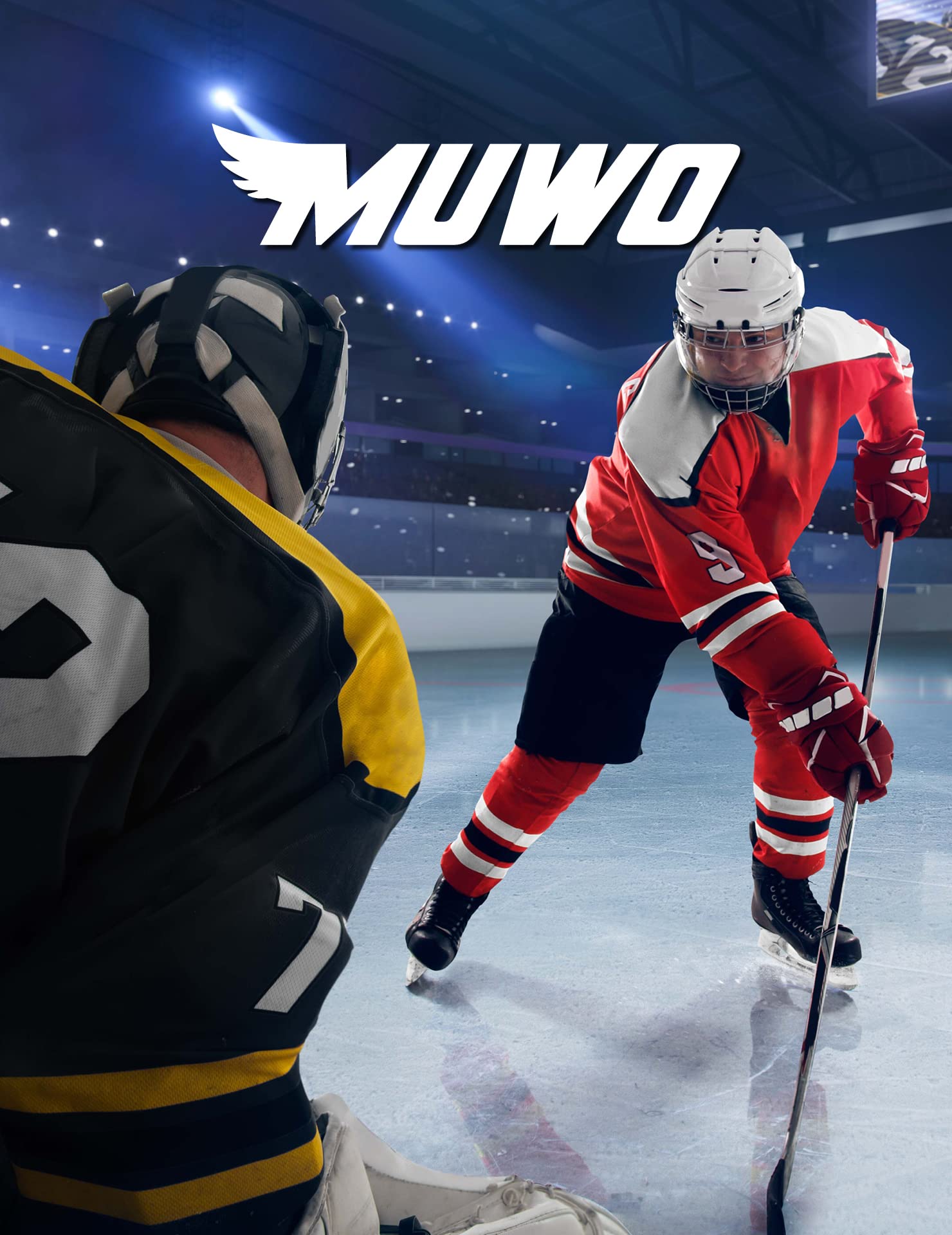 MUWO Mazza da hockey su ghiaccio per bambini, adolescenti, adulti, in legno di betulla per principianti ed esperti, nelle lunghezze 128, 148 e 166 cm, colore nero
