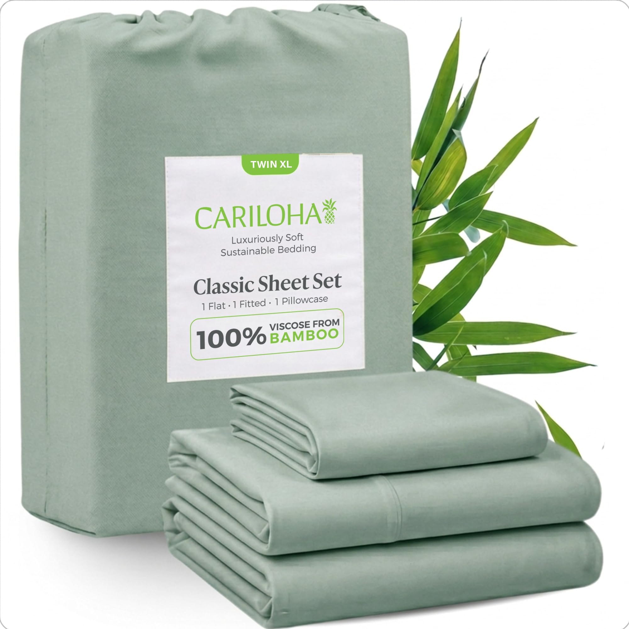 Cariloha Classic 4-Piece Twill Sheet Set | Tahitian Breeze | Twin Extra Long | Viscose Material | Allergy Resistant and Extra Soft | Cooling for Hot Sleepers | Corner Bands