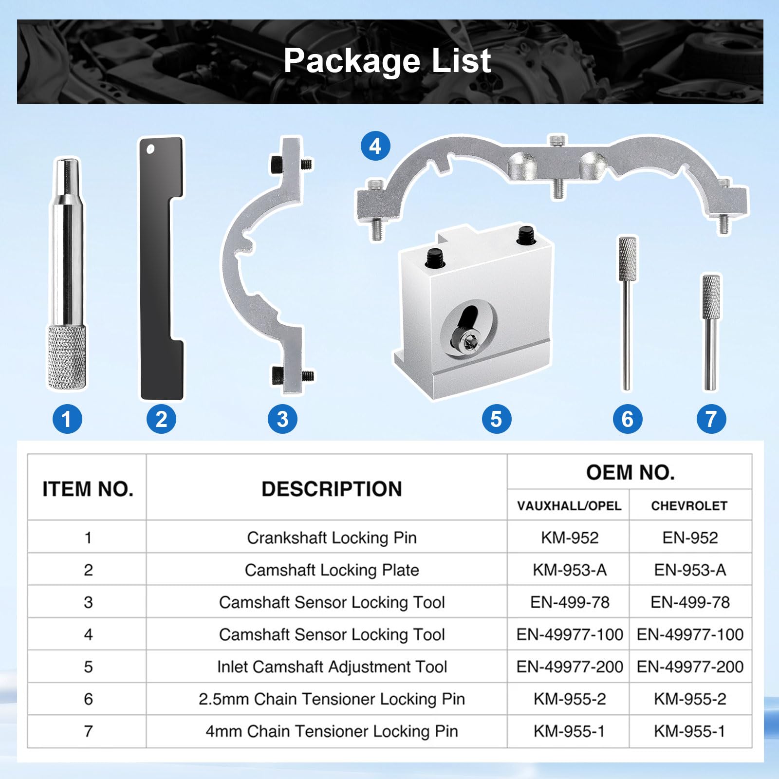 Juego de herramientas para ajuste de motor, para motores de 1.0, 1.2, 1.4L Bloqueo de árbol de levas y kit de alineación de cadena de distribución Compatible con vehículos Opel, Chevrolet