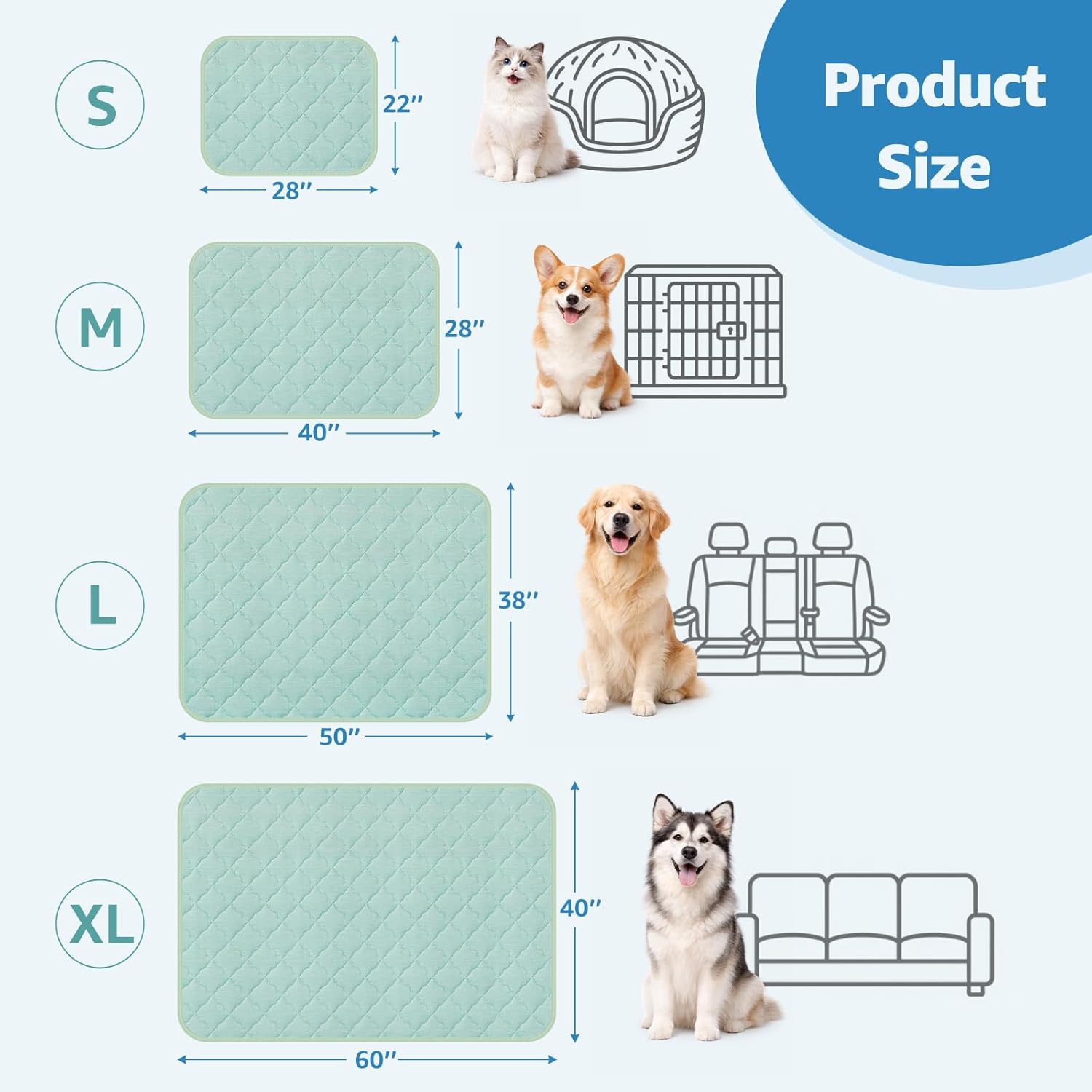 LOOBANI Dog Cooling Mat for Extra Large Dogs - 50" x 38" Dog Cooling Pad for Summer with Anti-Slip Bottom, Washable & Leakproof Cool Mat for Dogs, Cats, Indoor & Outdoor Use, Bed, Couch, and Crate