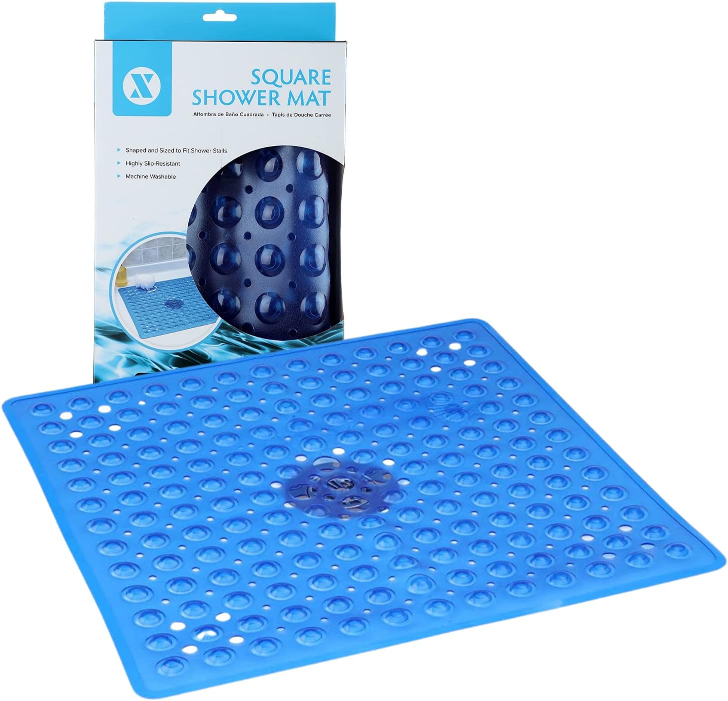 SlipX Solutions Blue Square Shower Stall Mat Provides Reliable Slip