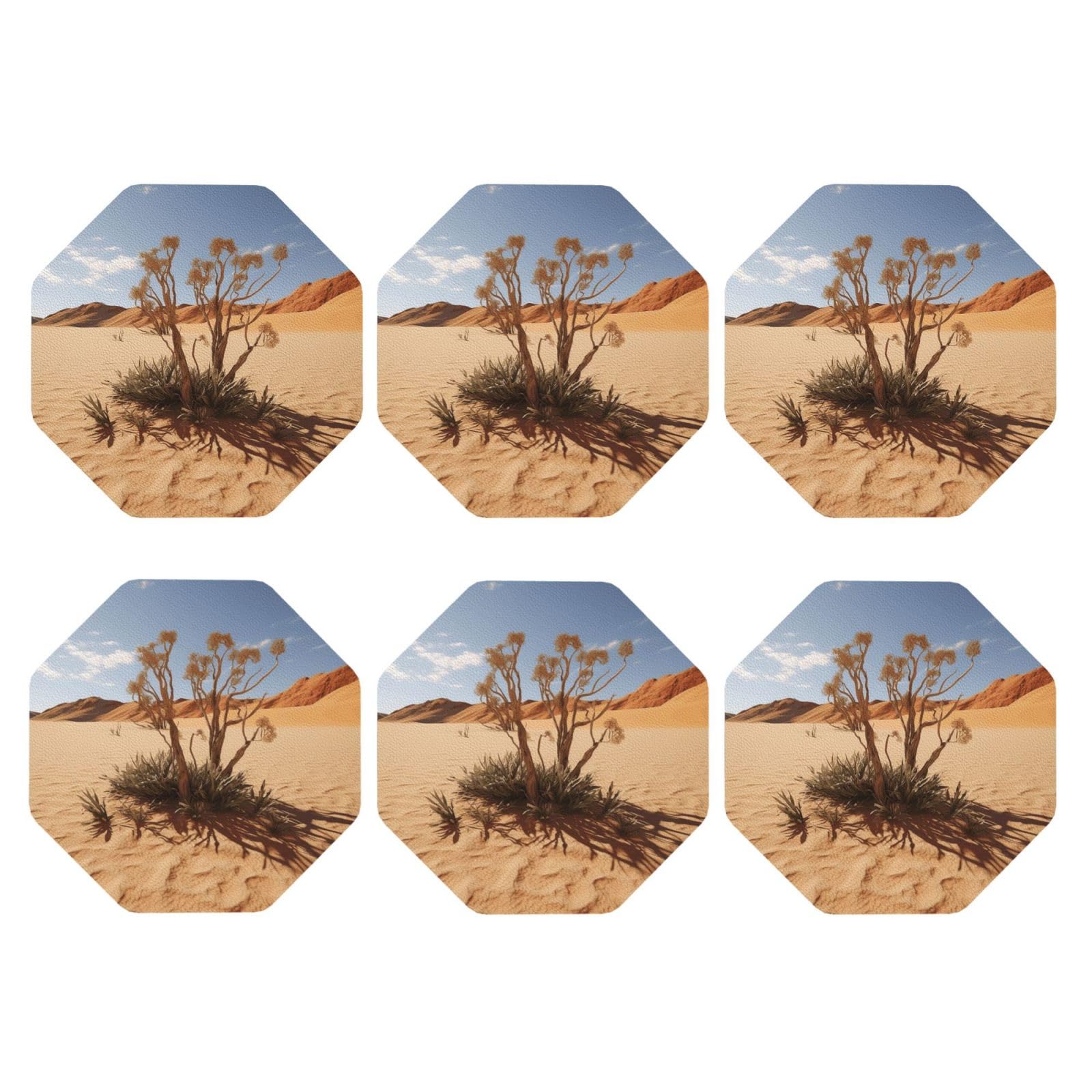 6pcs Leather Coasters for Drinks, Desert Plant Drink Coasters for Tabletop Protection, 4" Cup Coasters for Coffee Table Decor, Non-Slip Drinking Cup Mat for Hot Or Cold Drink