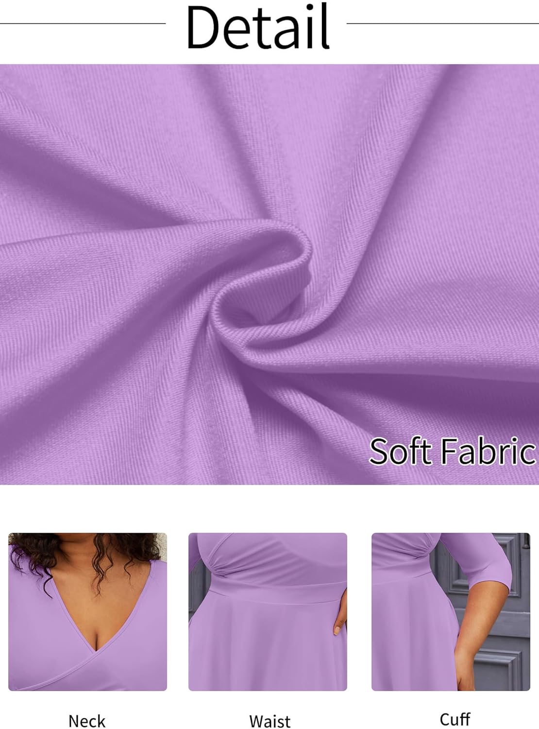 CLOCOR Women's Plus Size Midi Dress 3/4 Sleeve A-Line Swing Dress V Neck Flowy Casual Dresses - Image 5