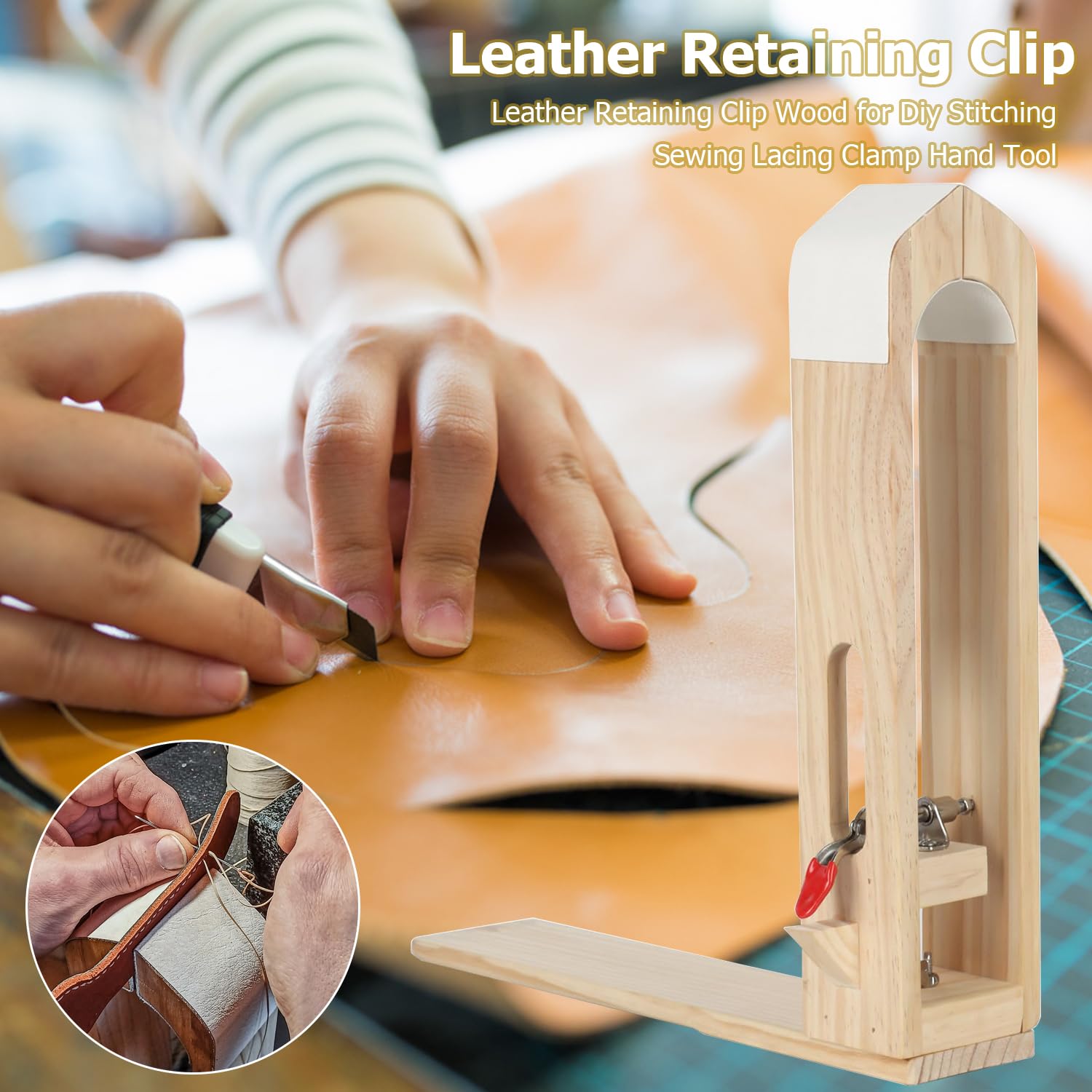 Herramientas de trabajo de cuero para coser pony, mesa de escritorio, abrazadera de caballo de caballo, kit de costura de cuero con 4 tiras de arena y 4 papeles de arena para manualidades de costura a
