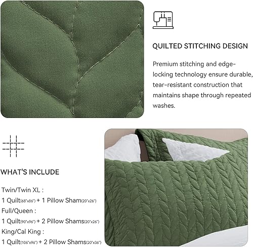 Vista 28 de SunStyle Home - Juego de colcha de cama de microfibra, ligero y suave, reversible, patrón de colcha, colchas para todas las estaciones. 01 - Verde