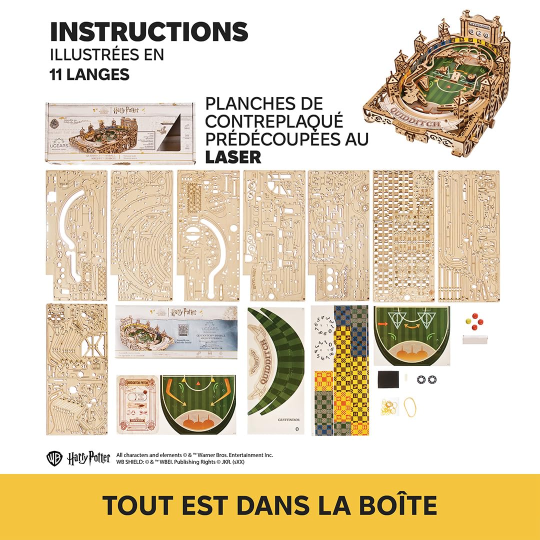 Ugears Machine Flipper Quidditch 3D Puzzle - Harry Potter Puzzles 3D en Bois pour Adultes - Kit DIY avec Flippers Fonctionnels - Kits de Modèles Mécaniques en Bois Fête des Pères - 402 Pièces