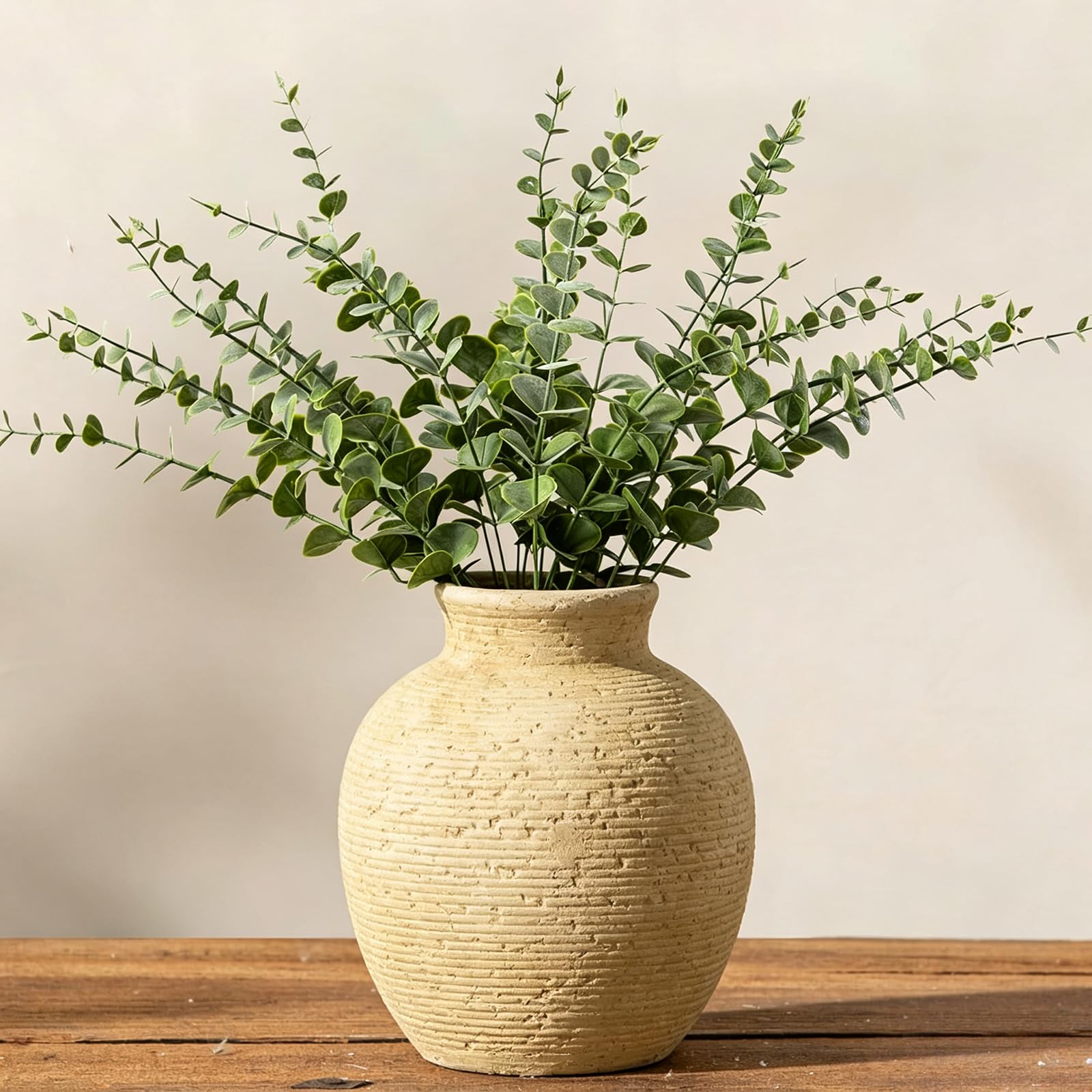 Ceramic Flower Vase Home Decor - Large Farmhouse Table Vases Rustic Vintage Living Room Kitchen Bedroom Decorations for House Book Shelf Office Coffee Desk Dining Fireplace (yellow-7.4")