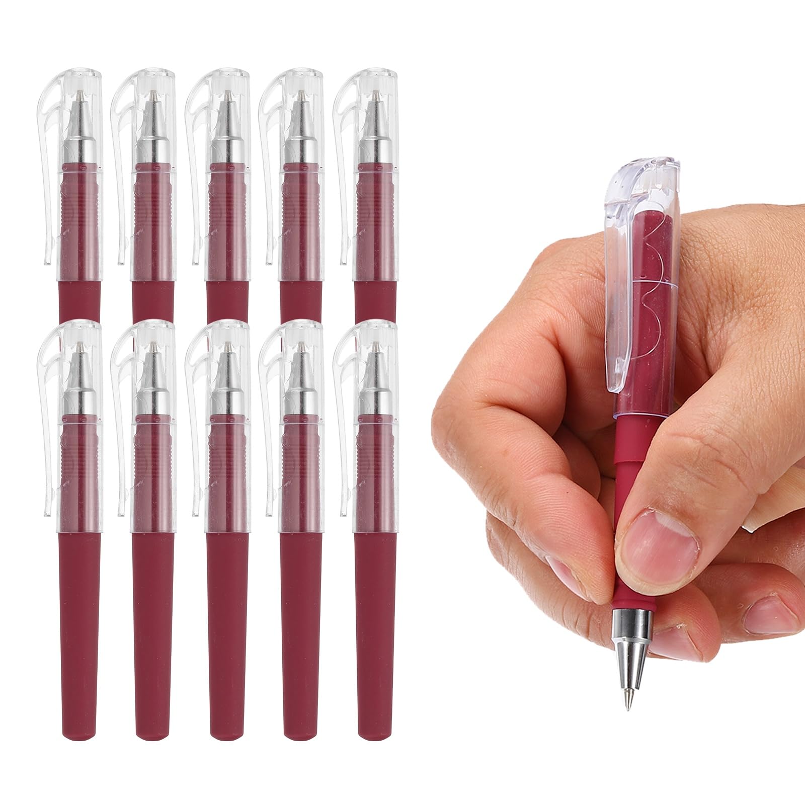 PATIKIL 0.5mm Mini Gel Pens, 10Pcs Pocket Pen Black Ink 4.1 Inch Short Small Compact Portable Smooth Writing Quick Dry Notebook Journaling Office Supplies, Maroon
