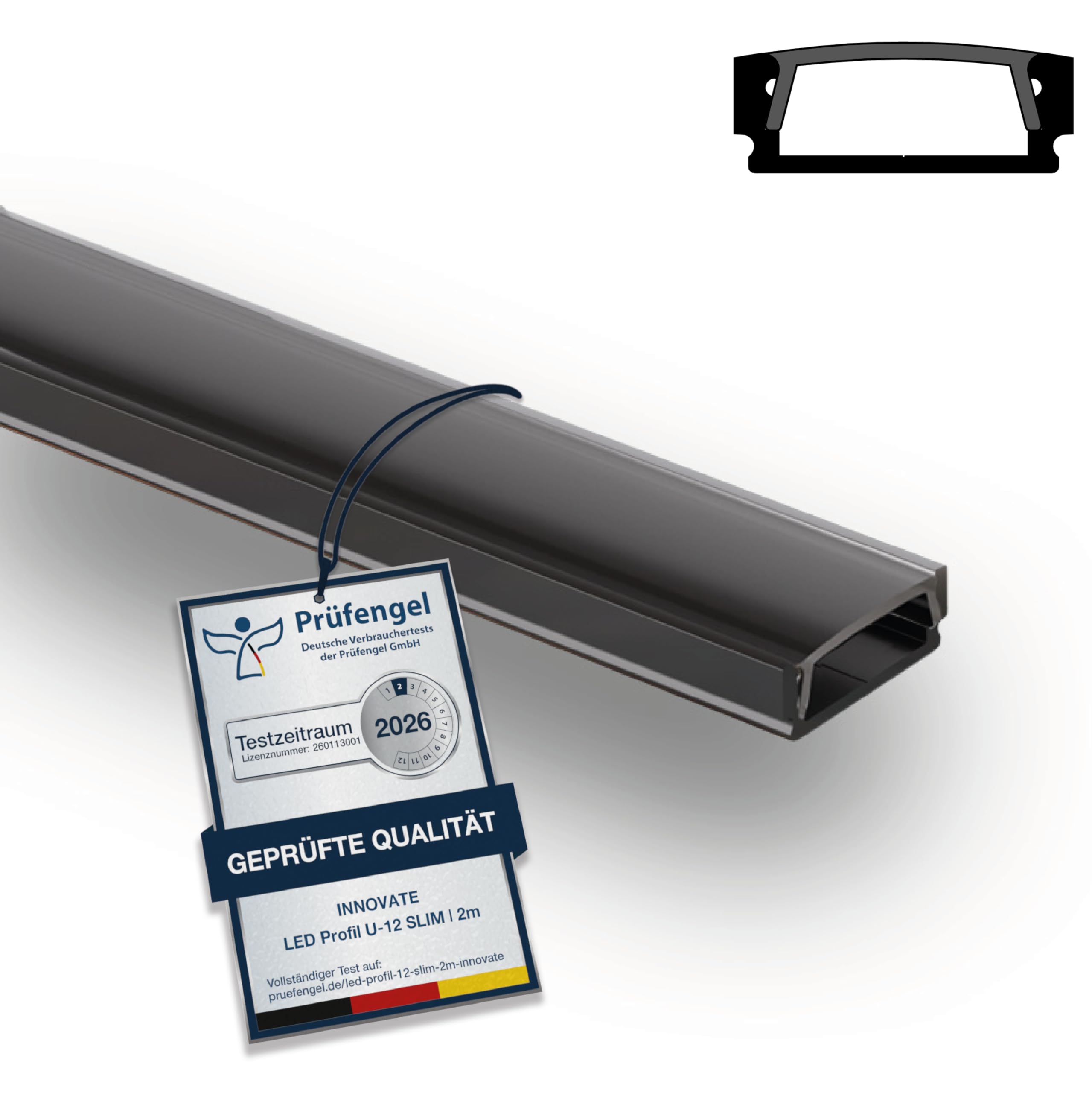 INNOVATE LED Profil 2m Schwarz 1 Stück I Akustikpaneele Zubehör [Aluprofil inkl. Diffusor Schwarz] LED für Akustikpaneele I Alu U Profil Lichtleiste Indirekte Beleuchtung Wohnzimmer Wandpaneele Küche