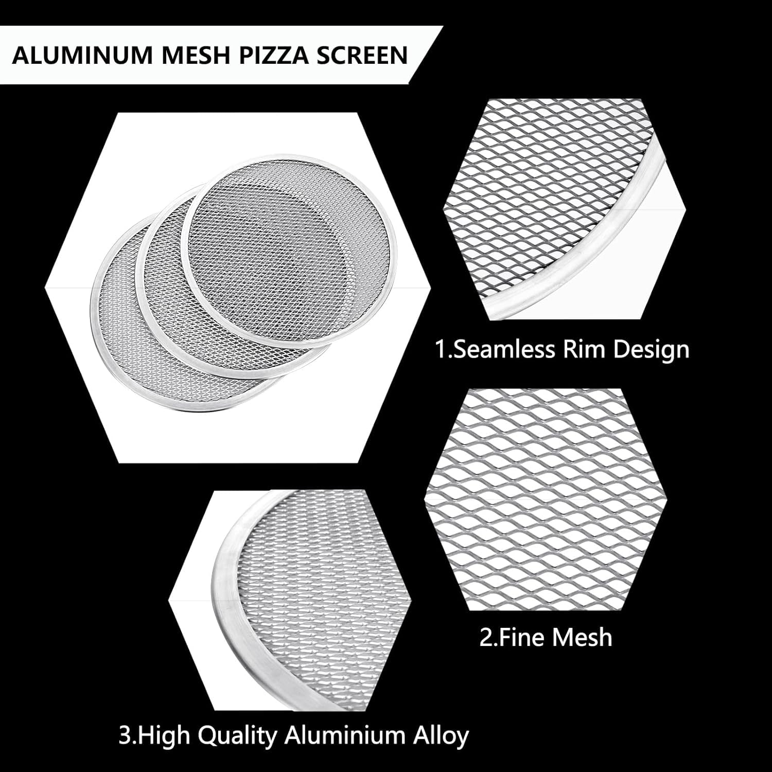 Abaigeal 3 vassoi per pizza in alluminio da 33 cm, in rete antiaderente, per forno, teglie rotonde per pizza per la cucina di casa