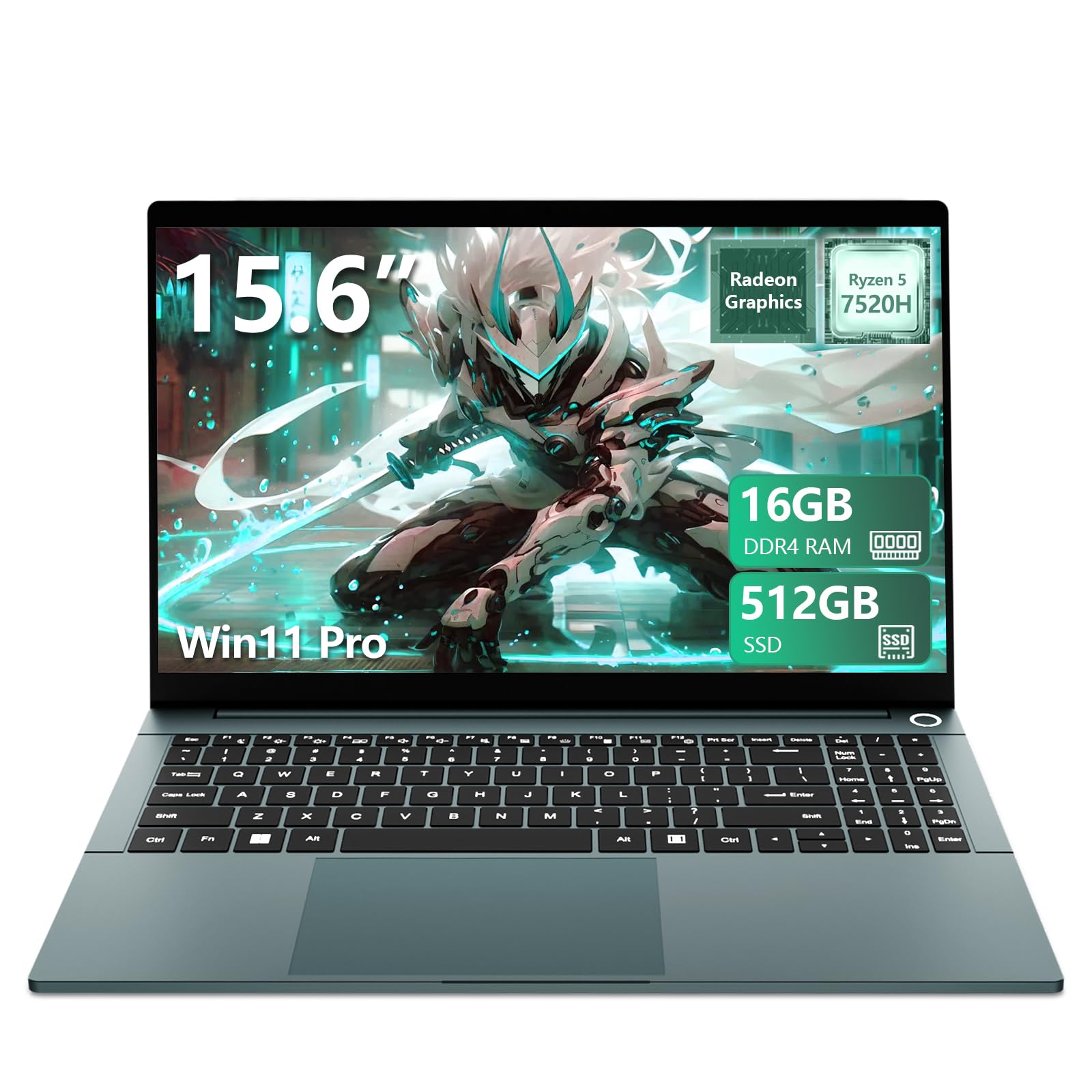 Notebook 15,6 Pollici, AND Ryzen 5 7520H, Win11 PC Portatile 16 GB RAM 512 GB SSD, Laptop Grafica Radeon, Digitale Tastiera Retroilluminata/Sblocco Impronta Digitale, Type-C+Mini-HDMI+5000mAh Battery