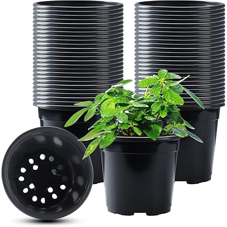 50 Pack Plastic Nursery Pots for Small Plants, Variety 5-Inch Pots with...