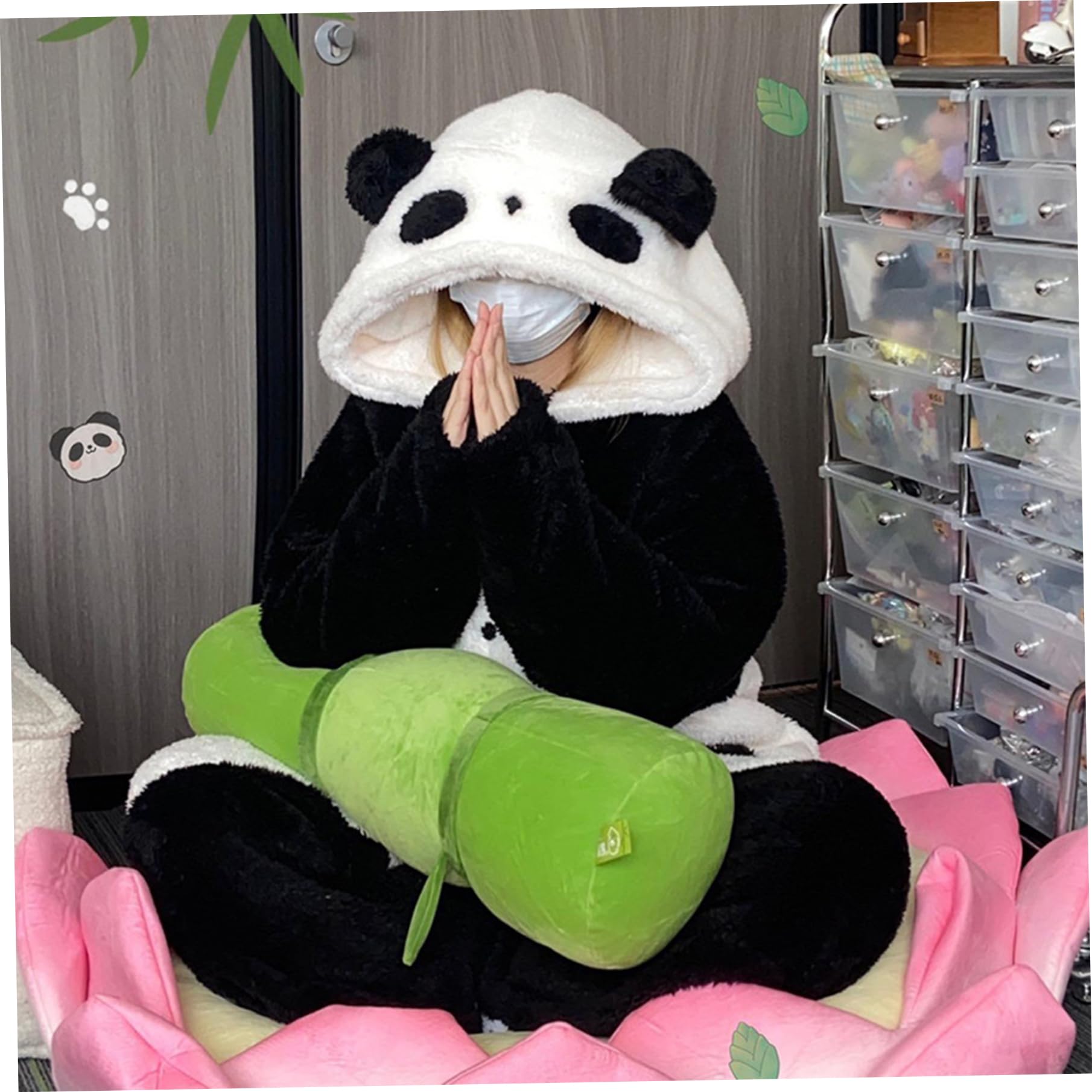 Pigiama Panda Simpatico Costume da Panda in Peluche con Cappuccio Pigiama Invernale Caldo Oversize per Donna Uomo, Senza Pantaloni