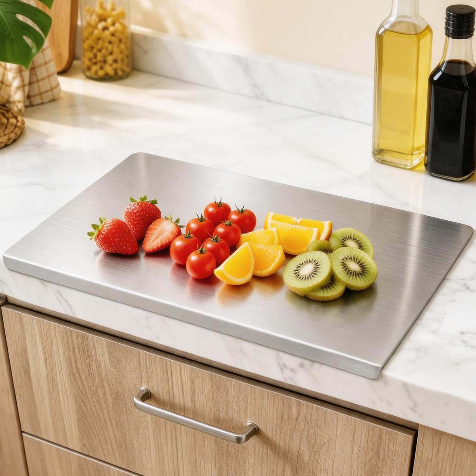 Womefic stainless steel cutting board with lip