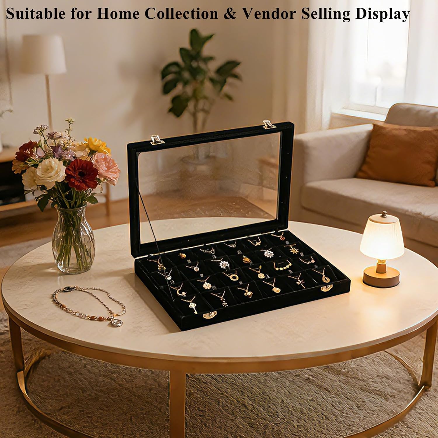 Jewelry Box Necklace Organizer Tray (Black) Necklace Display Case for Storage Jewelry Necklaces Display Stand 24 Slot Pendant Holder for Women