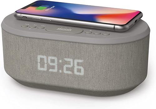 Miniatura 8 de Reloj despertador de radio de noche con cargador USB, altavoz Bluetooth, carga inalámbrica QI, alarma dual regulable con pantalla LED
