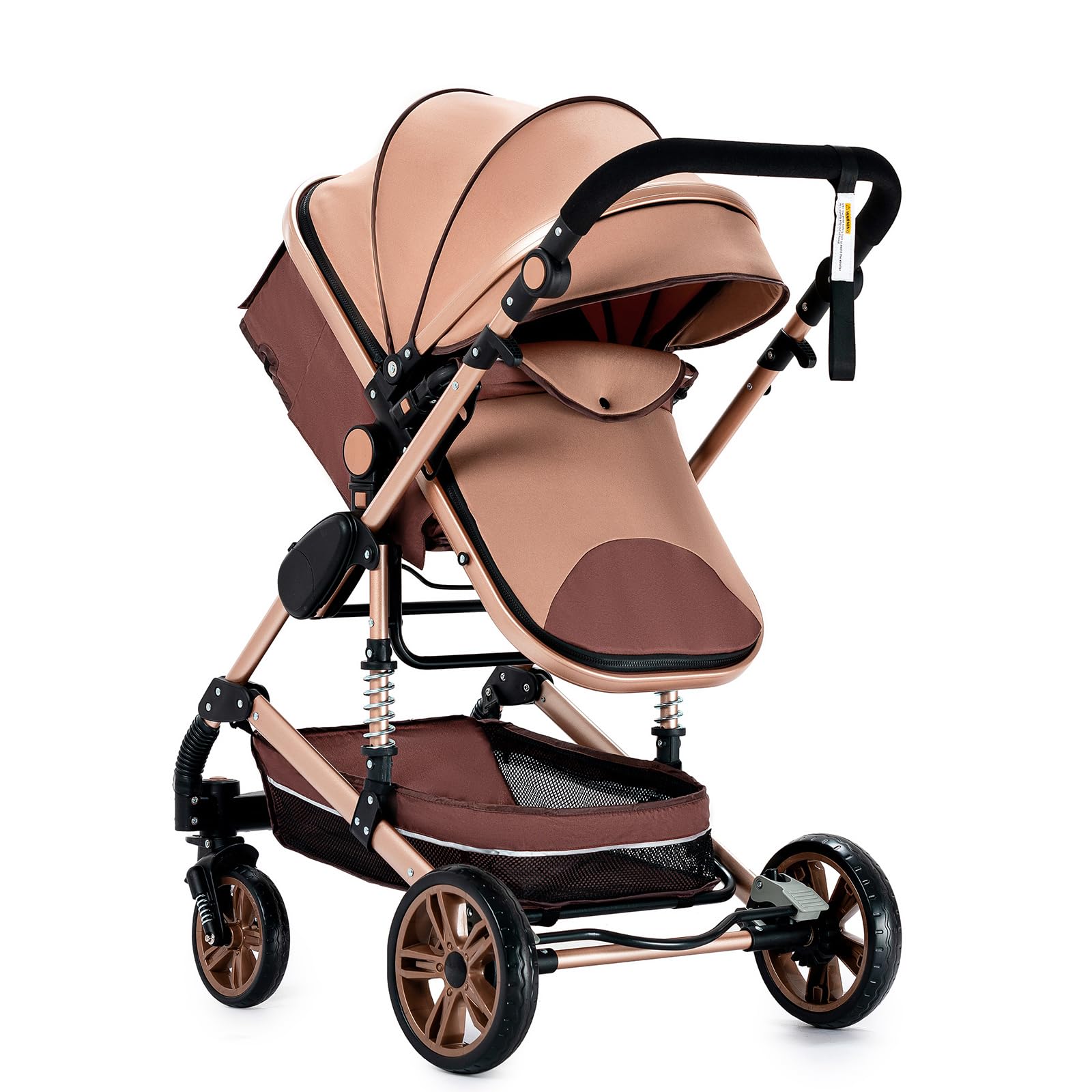 Poussette 3 en 1 Avec Deux Modes de Poussée Réversible, Design Pliable en Un Clic, Grande Nacelle Confortable (739 Beige)