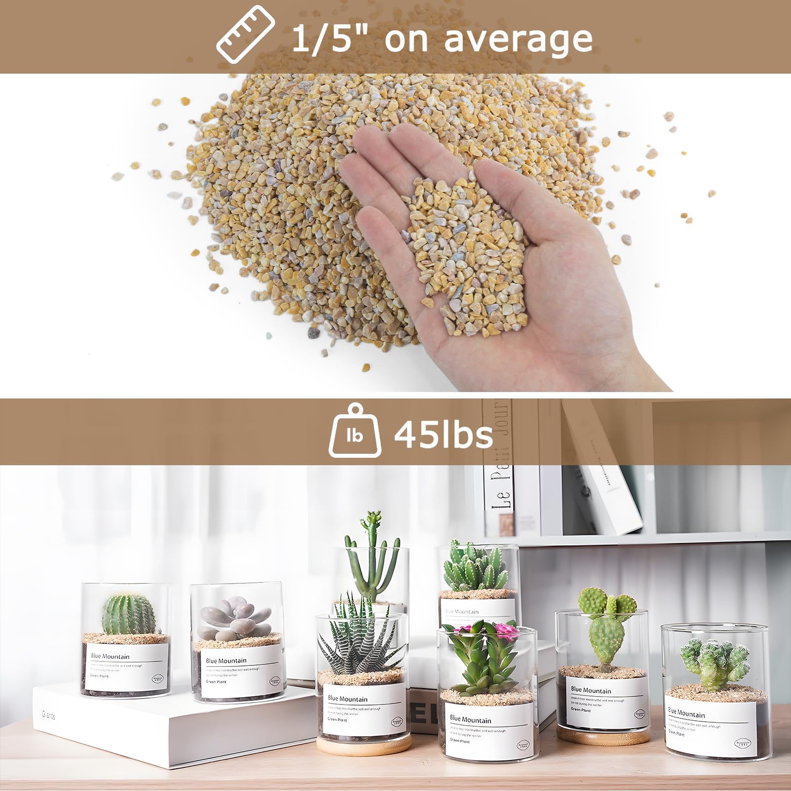 Mulctun Grava de guisante natural de 45 libras de 1/5 pulgadas para paisajismo, grava decorativa para acuarios, rocas de terrario para piedras de peceras para jarrones, relleno de proyectos de
