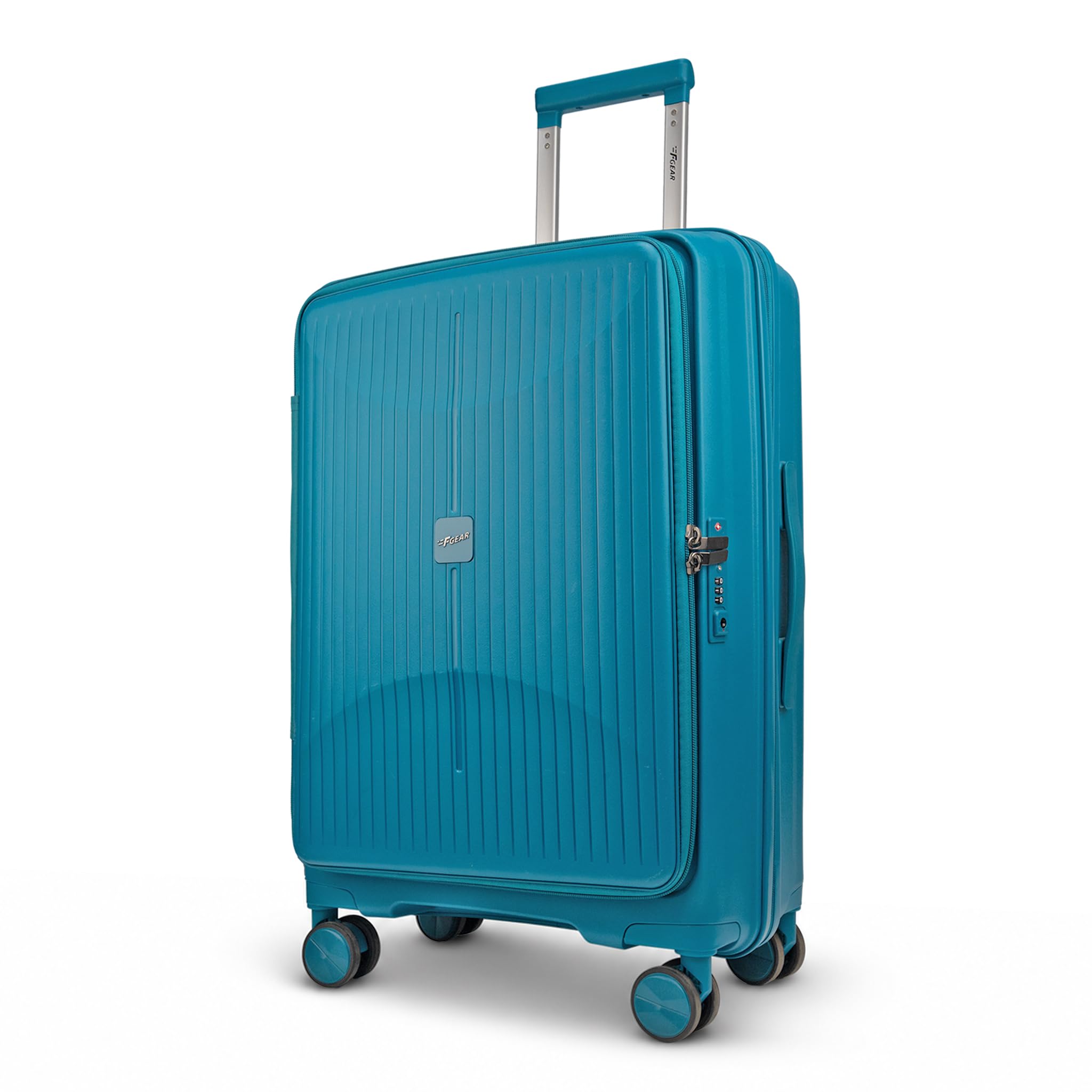 Myton Cyan Blue Medium Front Opening Hard Luggage | Lightweight Expandable Check-In Suitcase with 360° Spinner Silent 8-Wheels, Built-in TSA Lock, Anti-Theft Zipper & 3-Level Telescopic Trolley