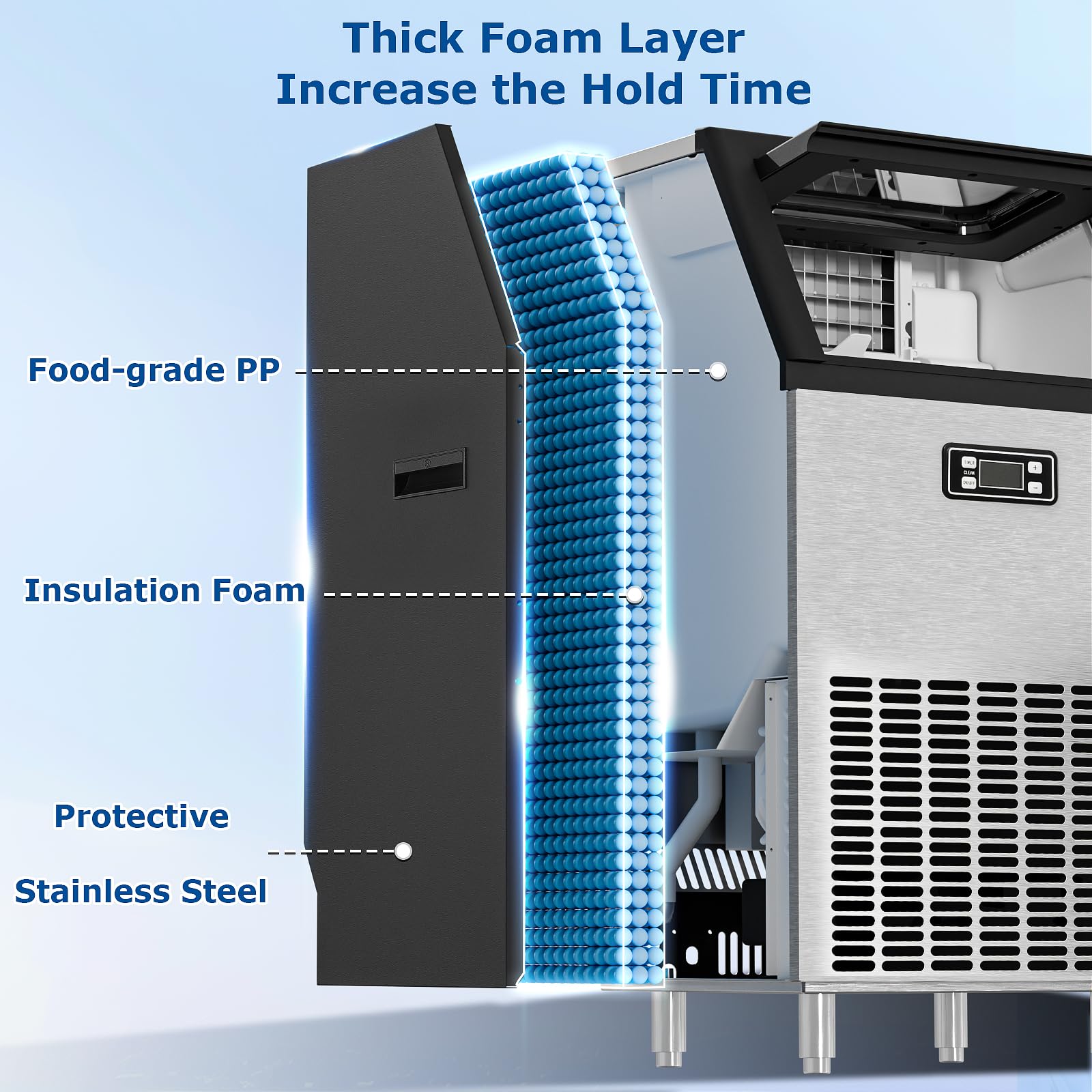 Waa Commercial Ice Maker 200lbs/24hr, Stainless Steel Undercounter Ice Machine With Self-Cleaning & 48lbs Storage, For Restaurant/Office/Bar/Home Use on Fridge.com - View 2