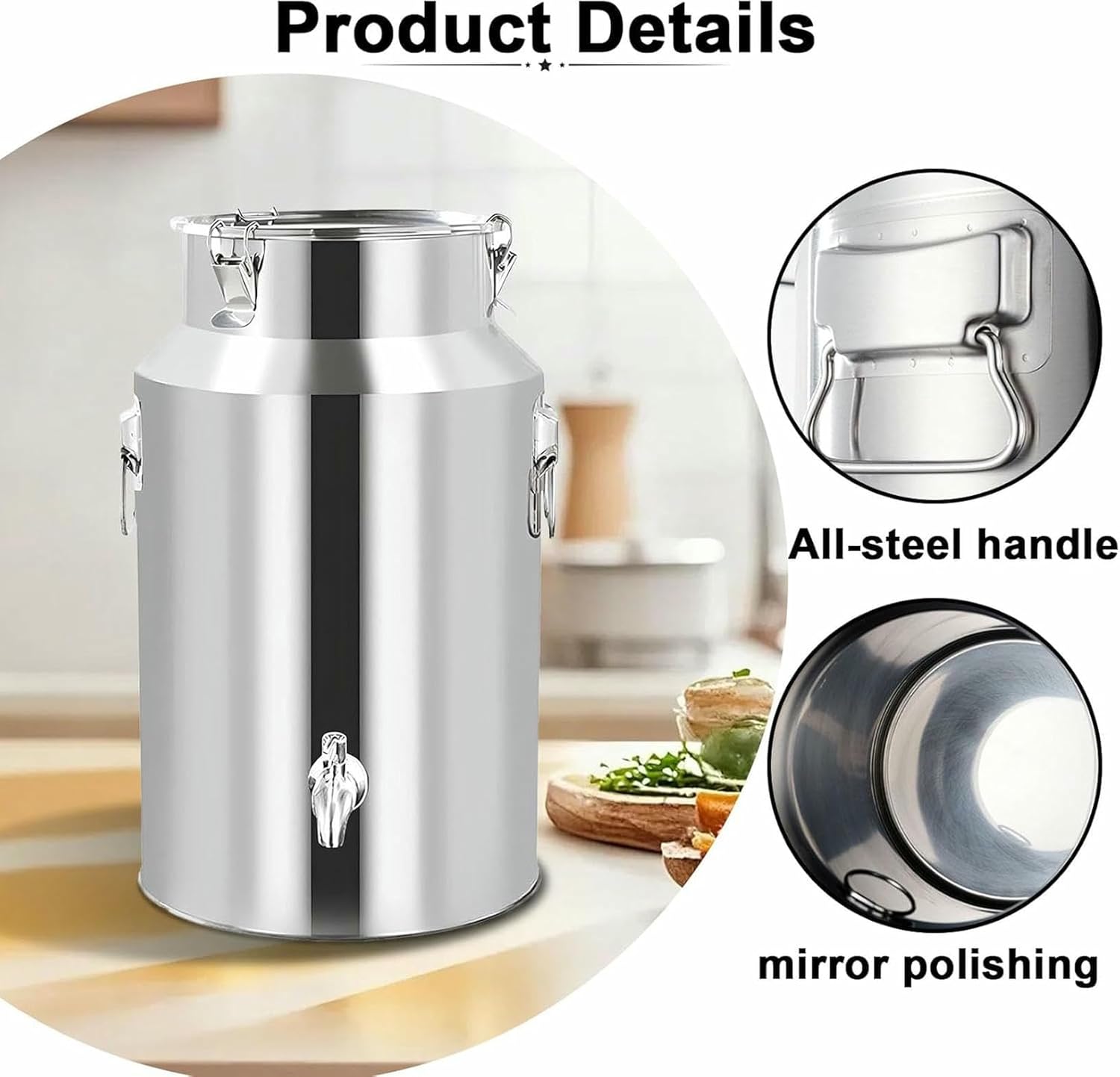 5L/9L/14L/18L Milk Transport Bucket, 201 Stainless Steel Milk Can Milk Bucket with Faucet Oil Storage Barrel Milk Fermentation Tank